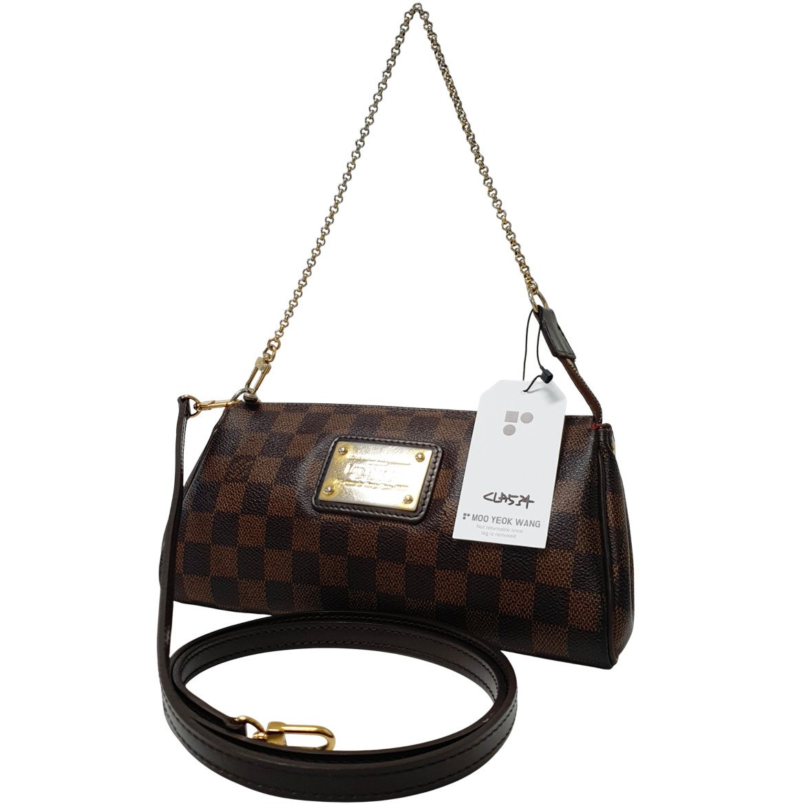Authentic Louis Vuitton Eva Clutch Damier Ebene N55213 Guaranteed Daily CLA534