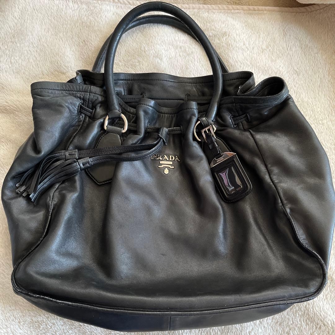 PRADA Nappa Leather Tote Bag Black 34cm x 28cm x 15cm Damaged, Leather Bag Authe