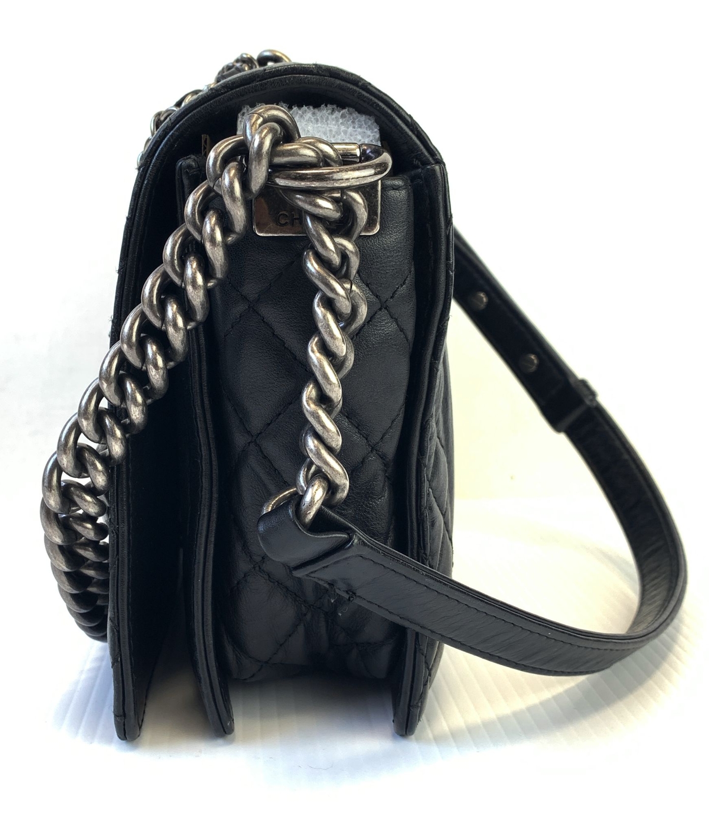 CHANEL Enchained Le Boy Black Silver Chains Shoulder Bag Flap Special Edition