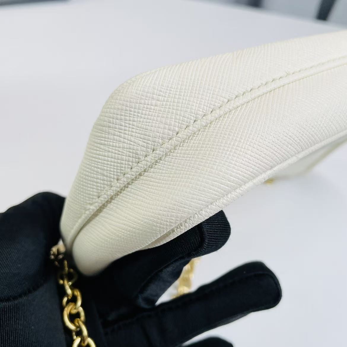 Prada Re-Edition 2005 Mini Hobo Bag White Saffiano Leather Gold Hardware 2WayBag