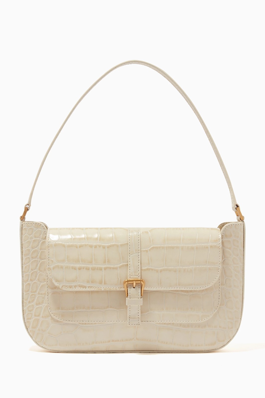 BY FAR Miranda Cream Croco Embossed Leather, Ladies Shoulder Bag