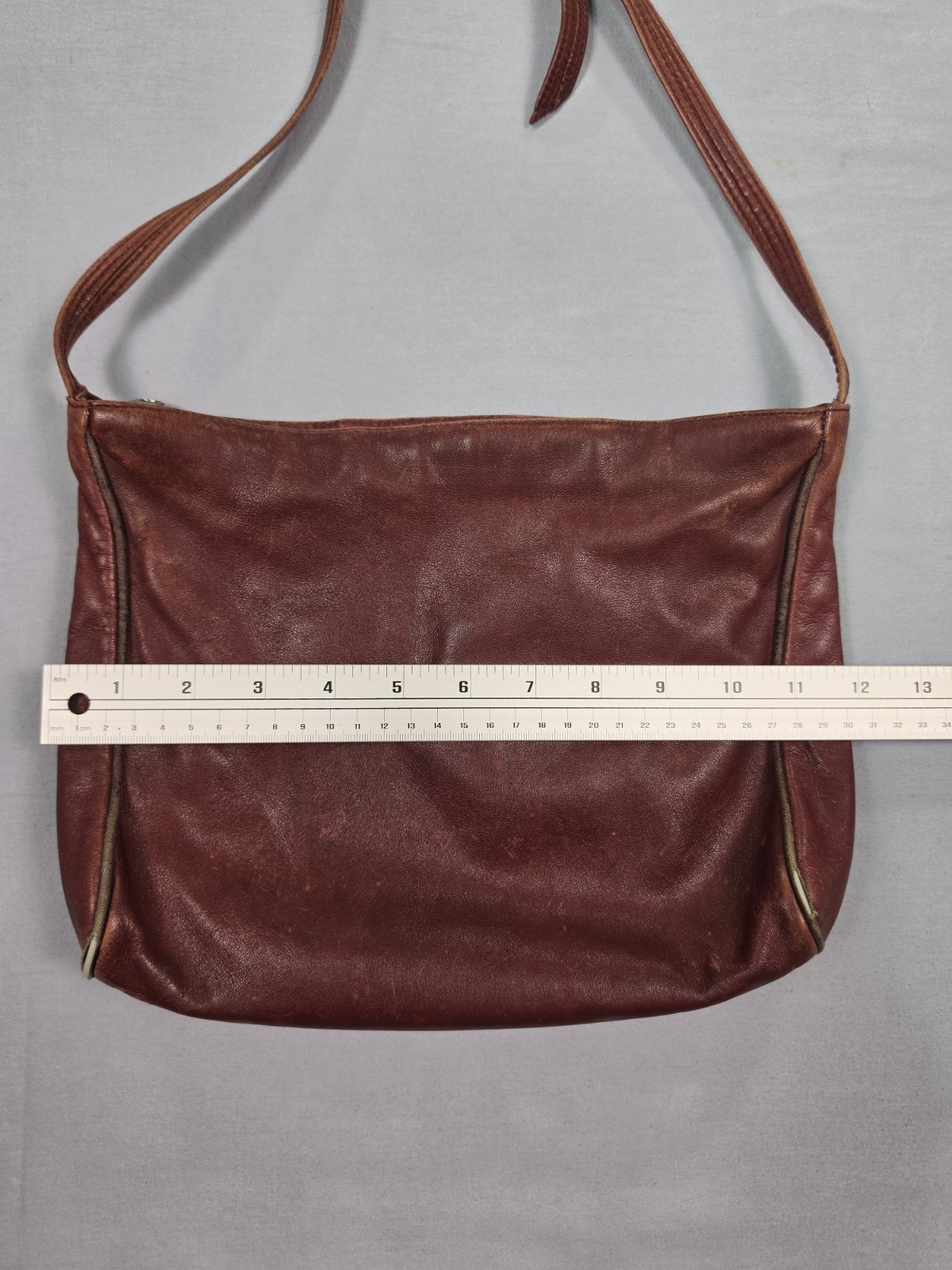Vintage Red-Brown Leather Crossbody Bag Adjustable Strap Genuine Leather AS-IS
