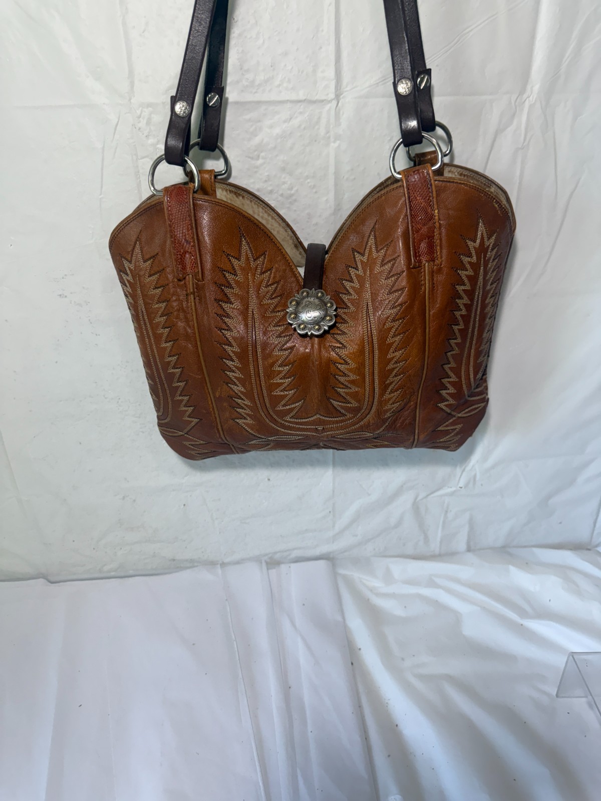 Vintage Dan Post Cowboy Brown Exotic Leather Shoulder Purse Western Women’s Bag