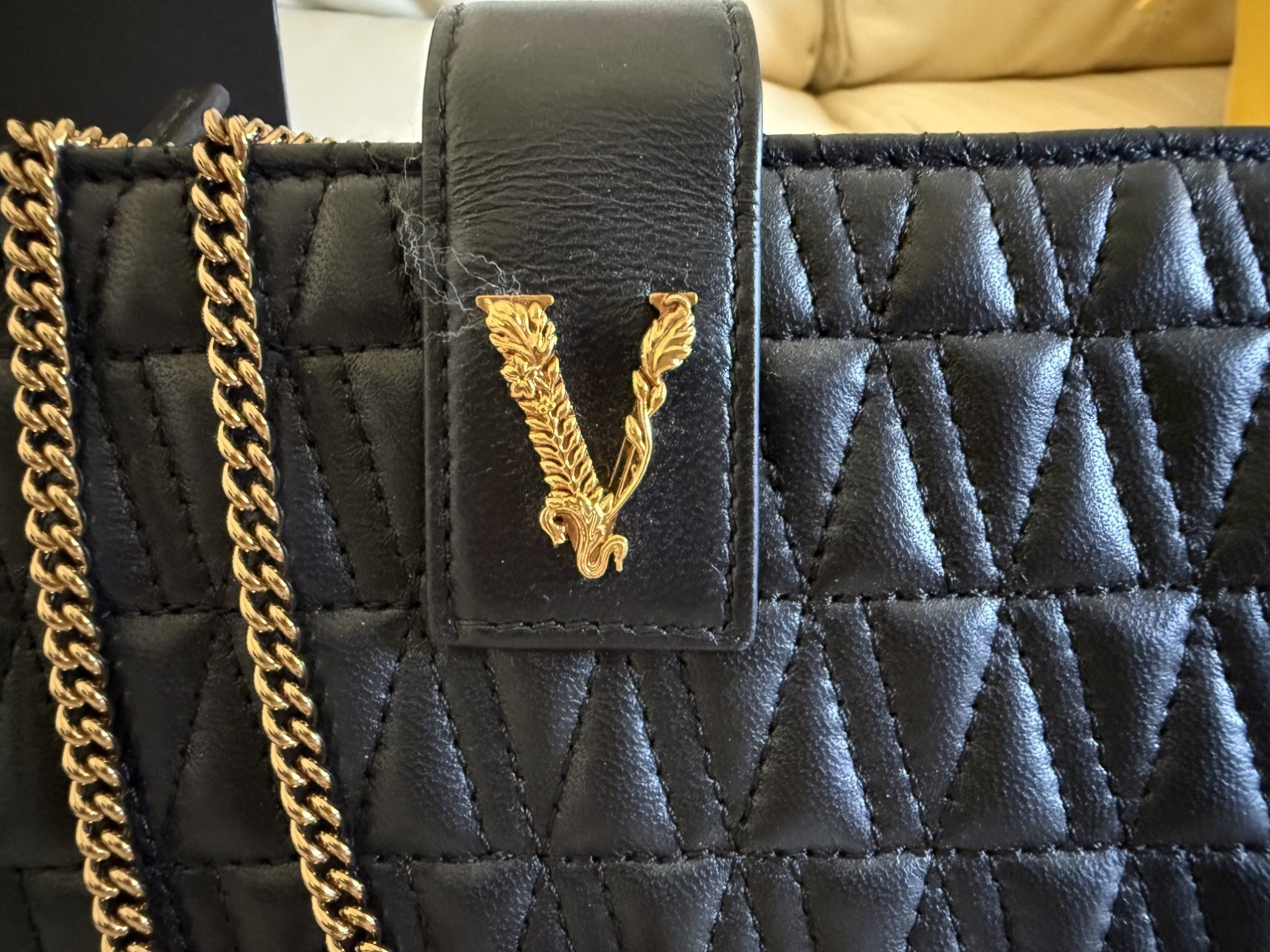 Versace Virtus Mini Bag In Black Quilted Leather new