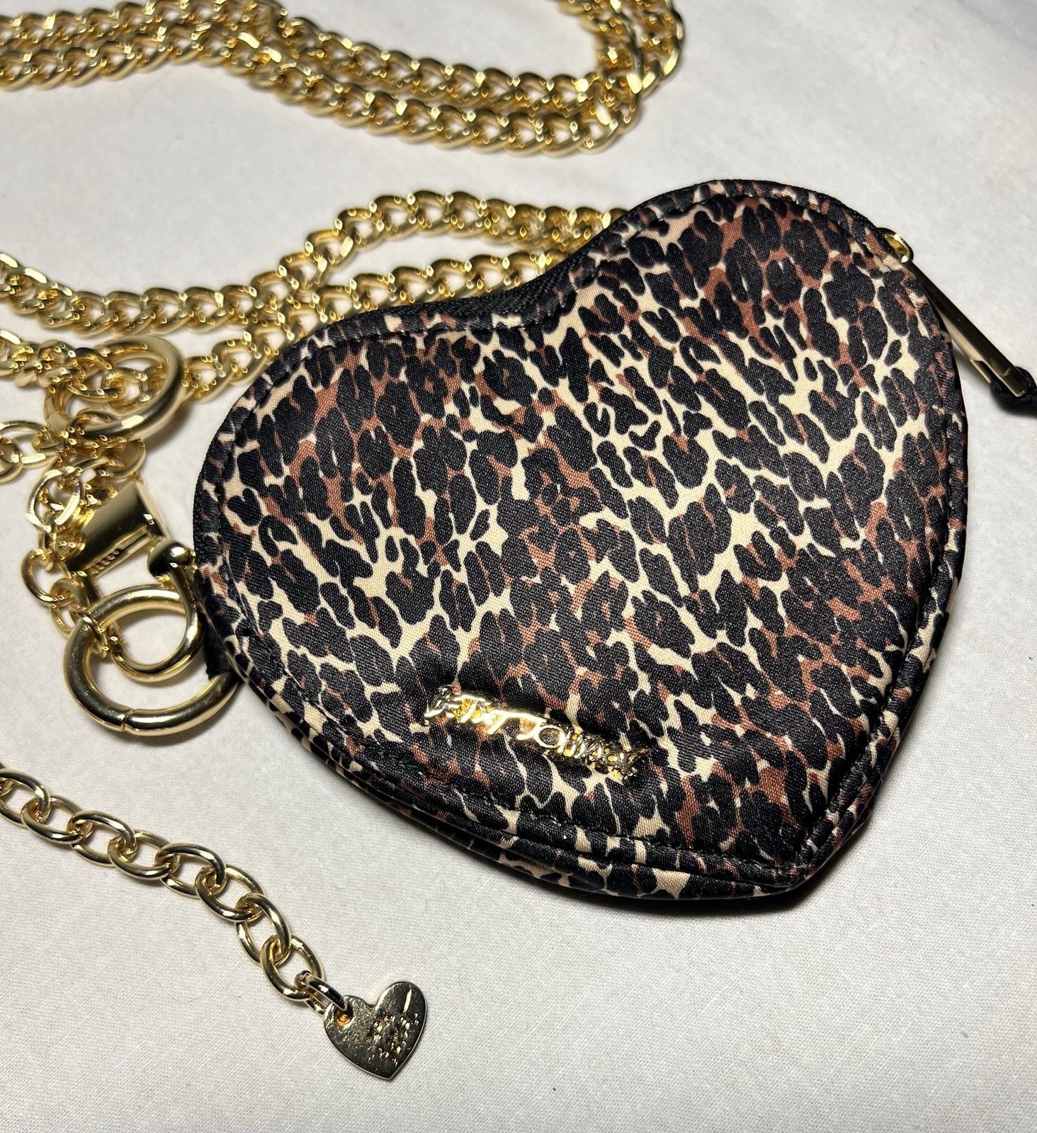 Betsey Johnson Leopard Heart Crossbody Bag Gold Chain Y2K Mini Purse