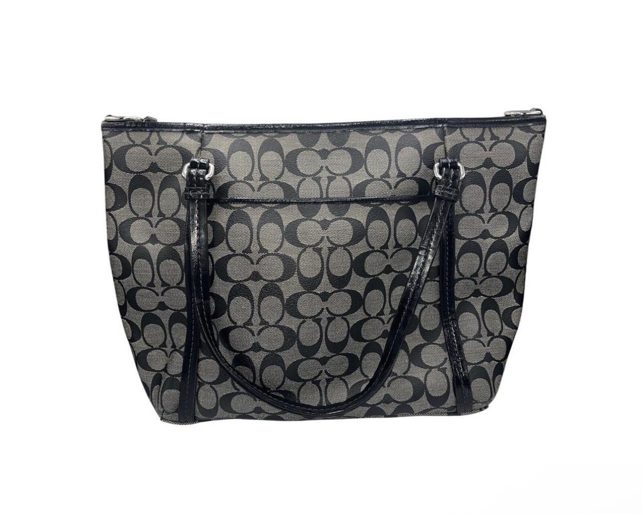 Coach Signature C Gray/Black Large Tote Zip Top Lined w/ Hangtag Bag Charm