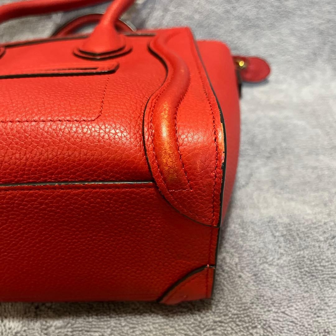 CELINE Luggage Nano Shopper Handbag Red Grained Calfskin Leather 2WAY Women’s