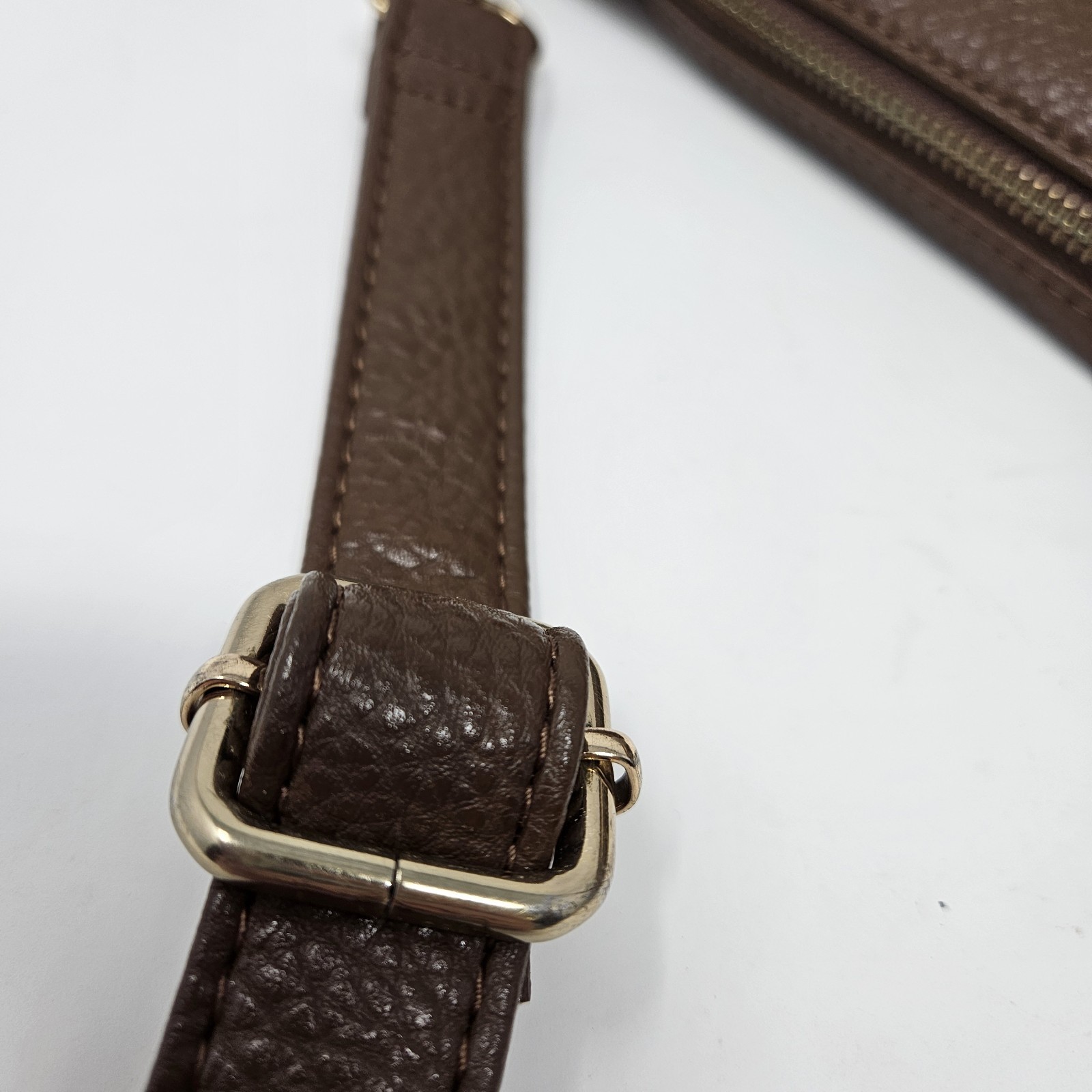 BCBG Paris Pebbled Brown Gold Accent Top Zip Shoulder Or Crossbody Bag
