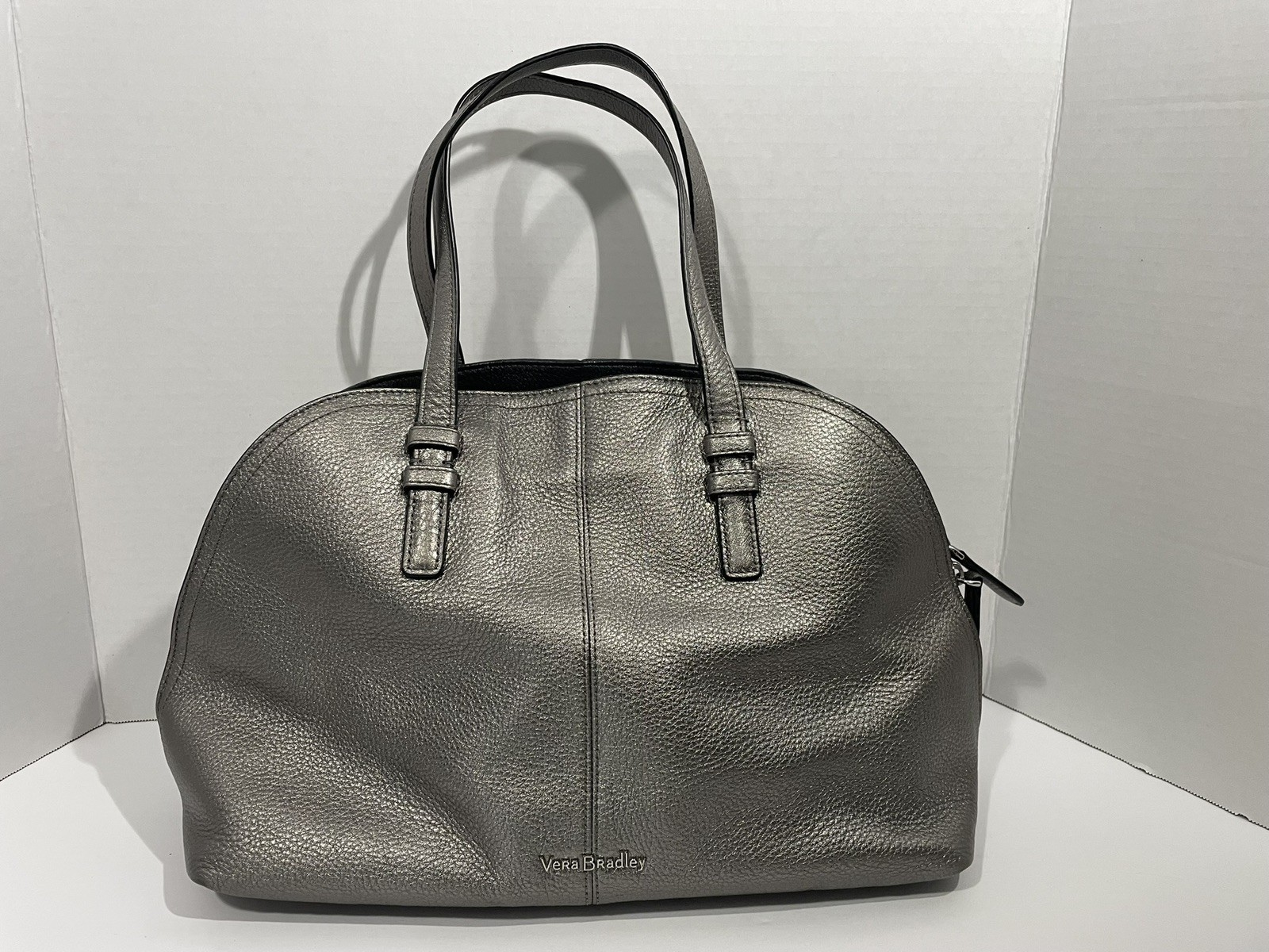 Vera Bradley NEW Gun Metal Gray Leather Diana Satchel w/Strap