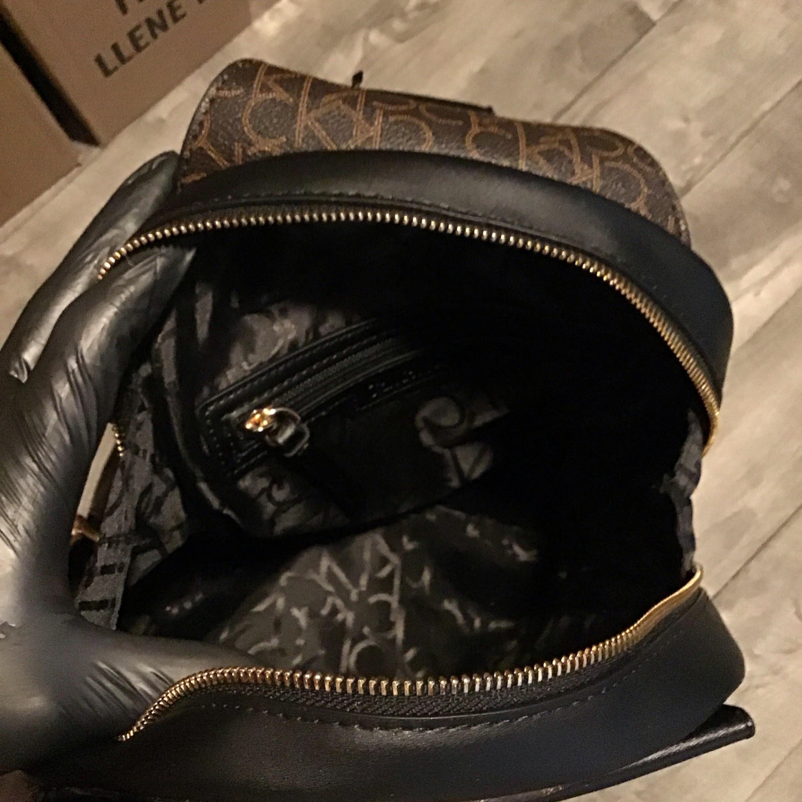 Calvin Klein Mia Backpack Brown Black Logo Women Backpacks Casual Double Zip NWT