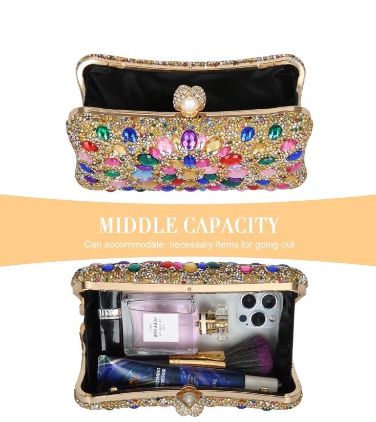 Women’s Pink Crystal Beaded Rhinestone Kiss Lock Clutch w/ Detachable Chain