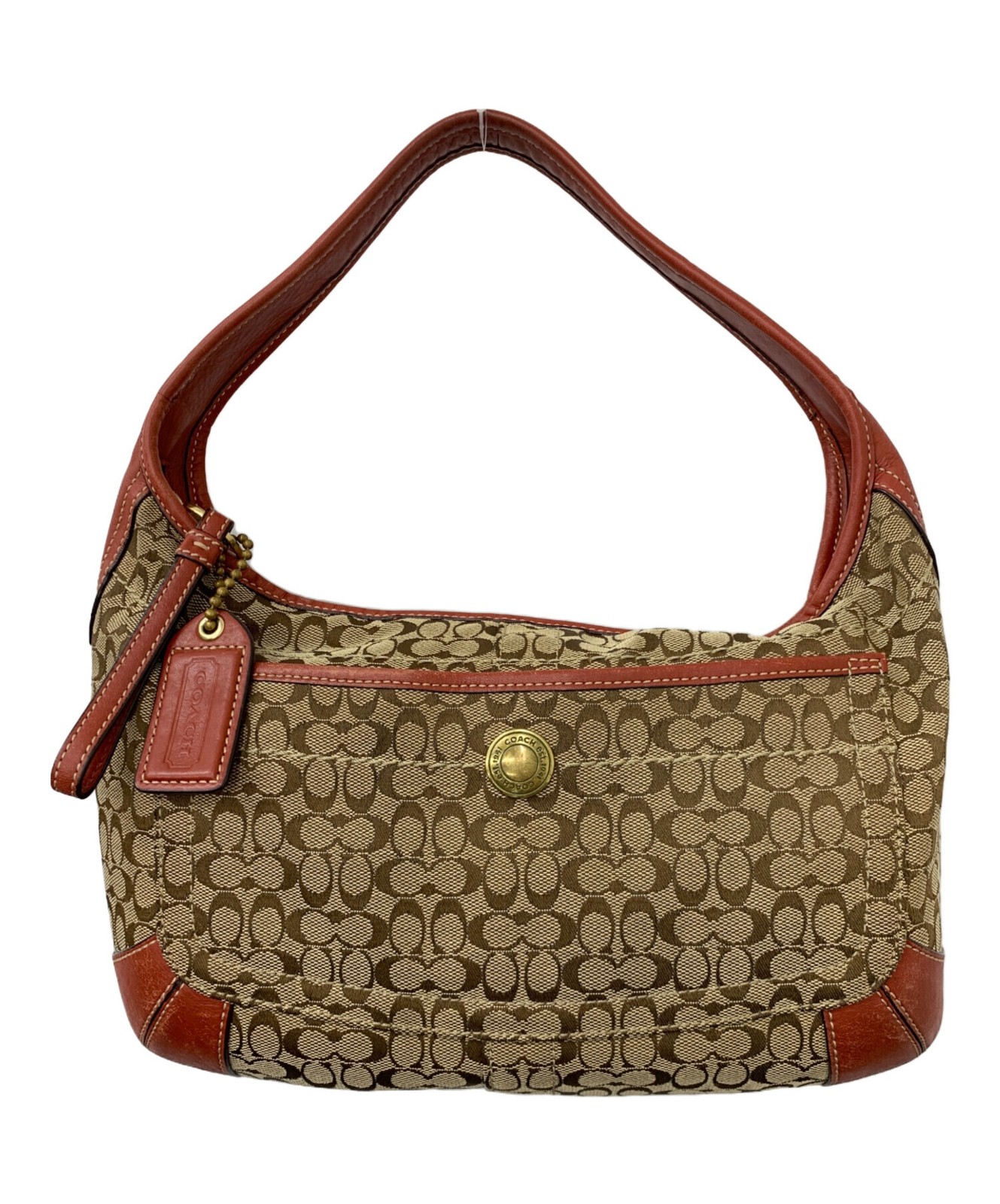 COACH 10772 Shoulder Bag Canvas Brown Red Womens Handbag Purse Monogram