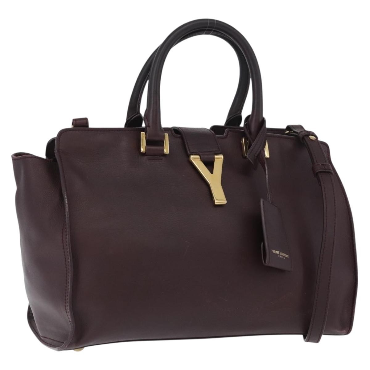 SAINT LAURENT petit cabas Hand Bag Leather 2way Purple Gold Auth BA11112