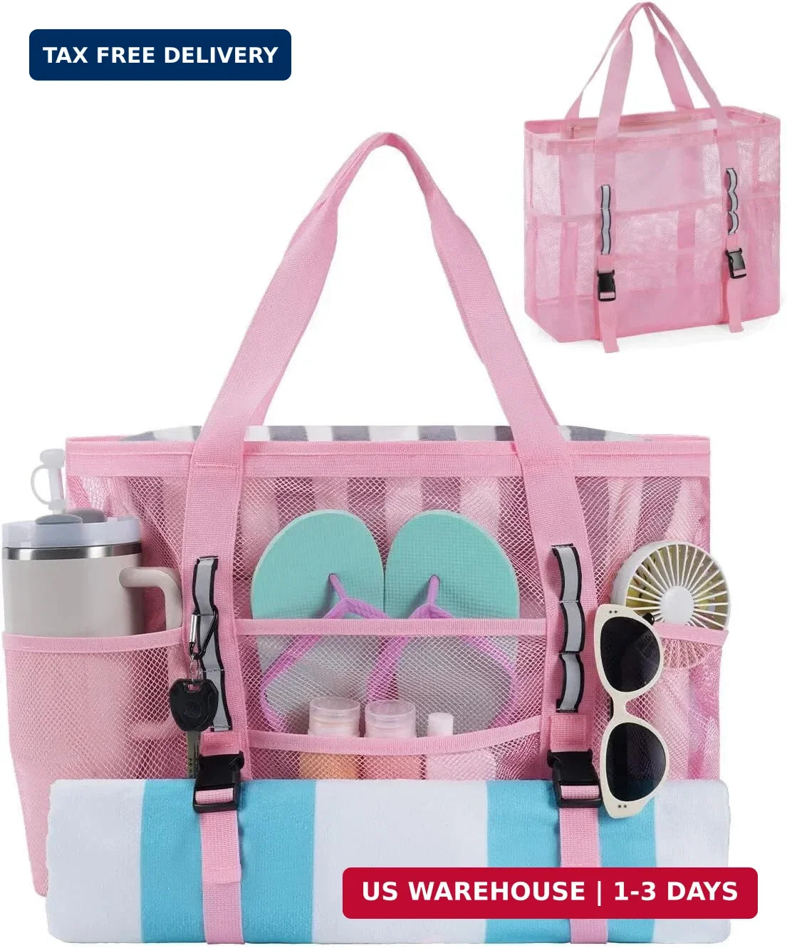 Mesh Beach Bag Women Family Pool Cruise Tote Sandproof Travel Bag