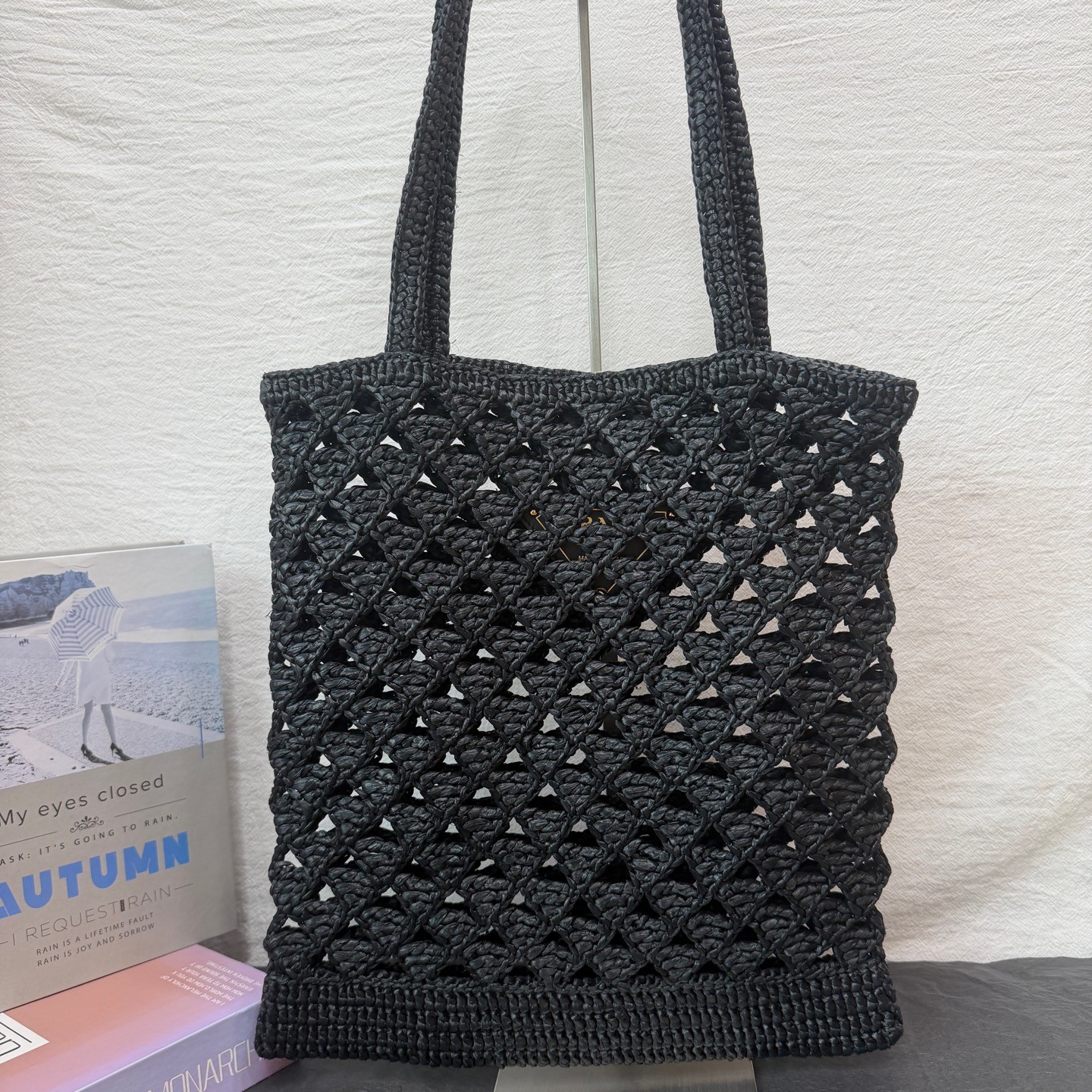 Prada Raffia Woven Tote Normal Size Black Raffia Daily Handheld Bag Duty Paid