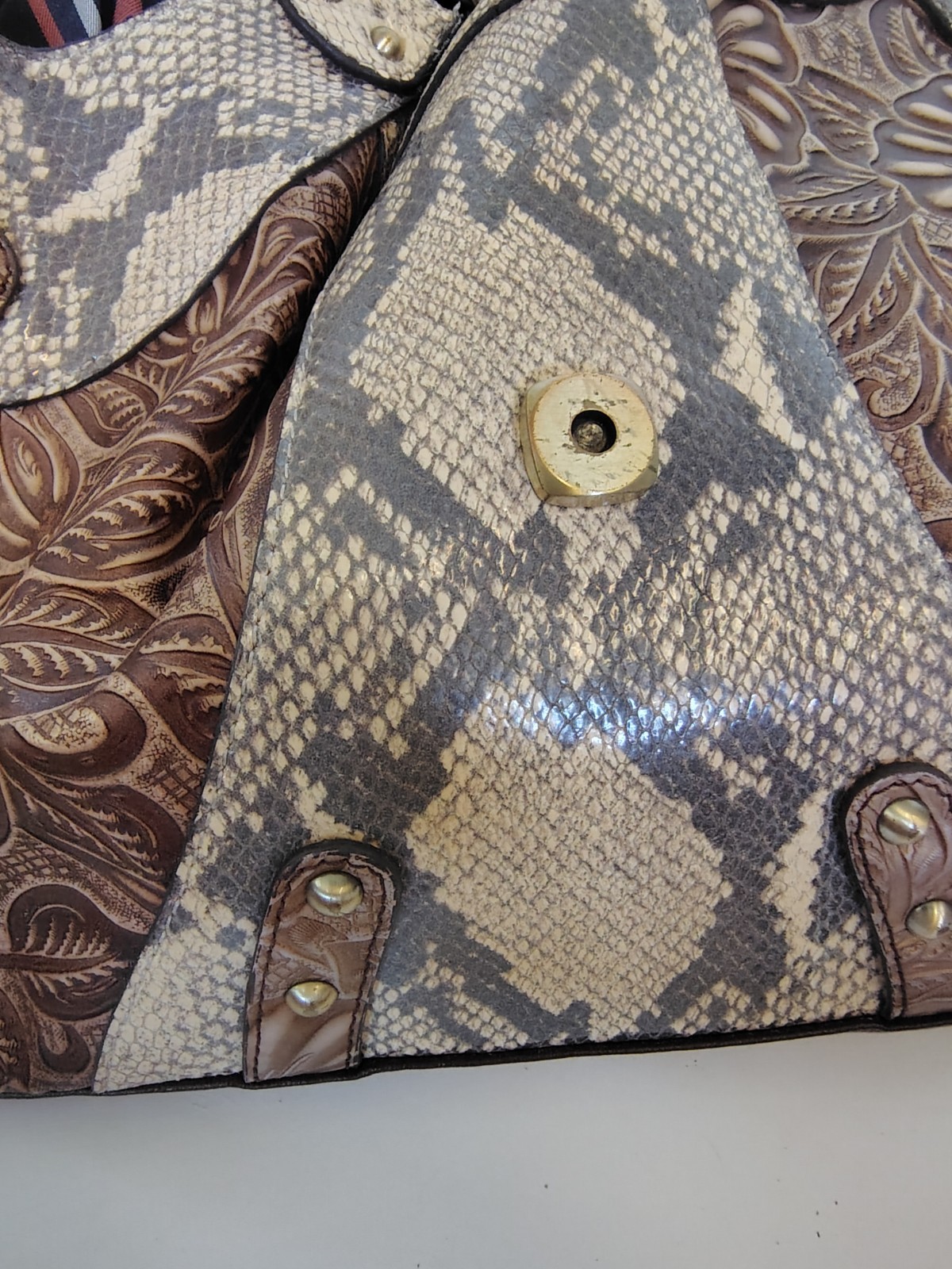 SHARIF Large Original 1827 Leather & Snakeskin Embossed Floral Satchel Purse