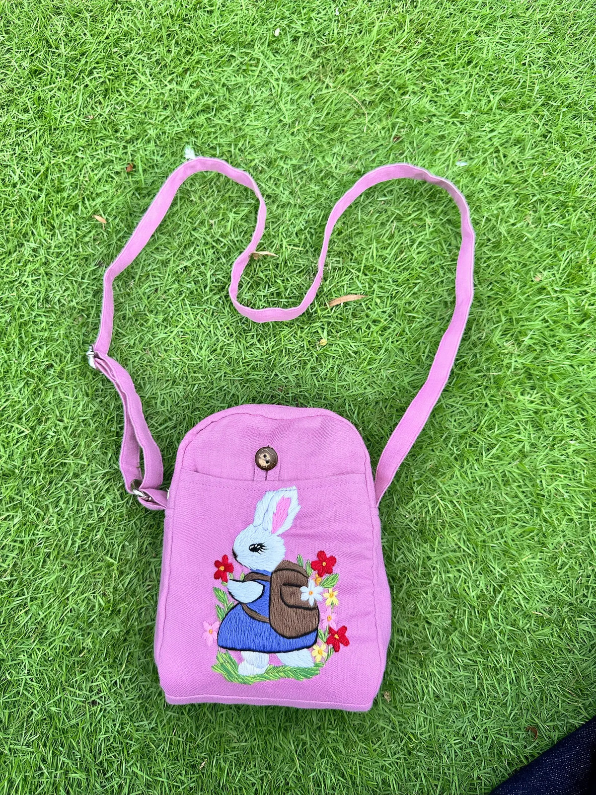 Handmade Crossbody Bag with “Rabbit” Embroidery Purple