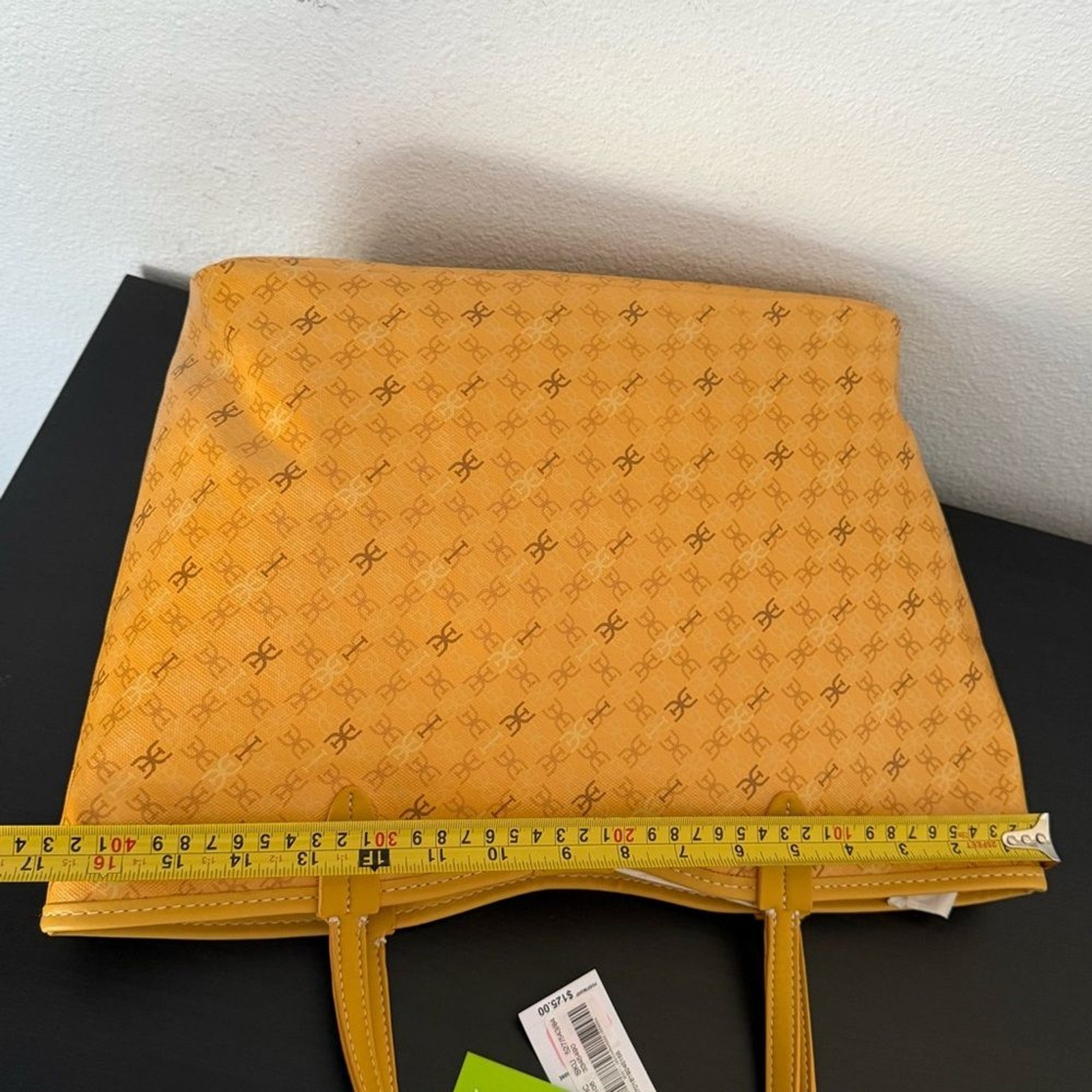Sam Edelman Harper Monogram Shopper Tote Bag with Zip Pouch in Mustard