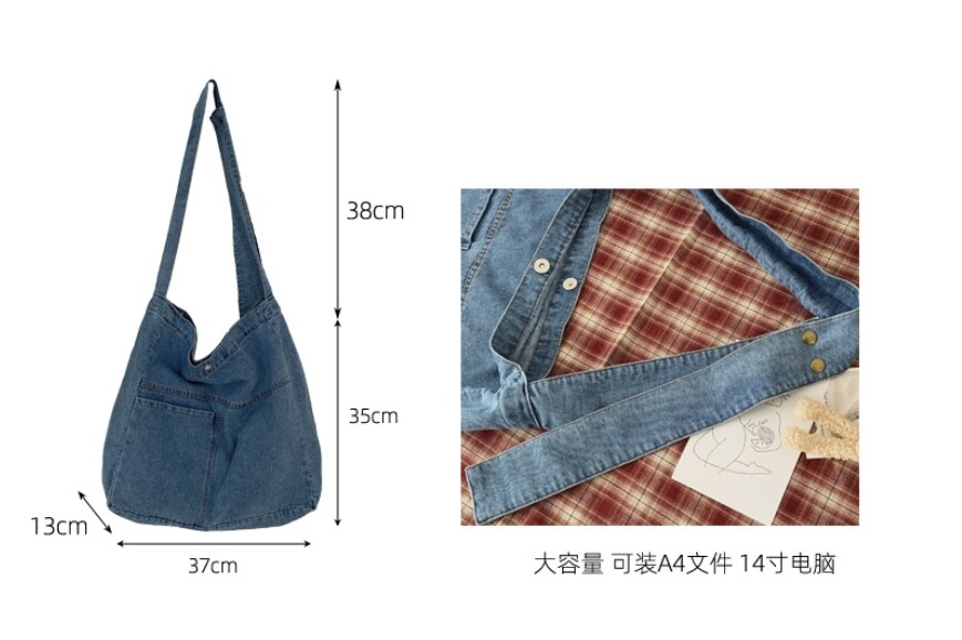 Casual Womens Denim Handbags Canvas Satchels School Japanese Sling Bags Fashion