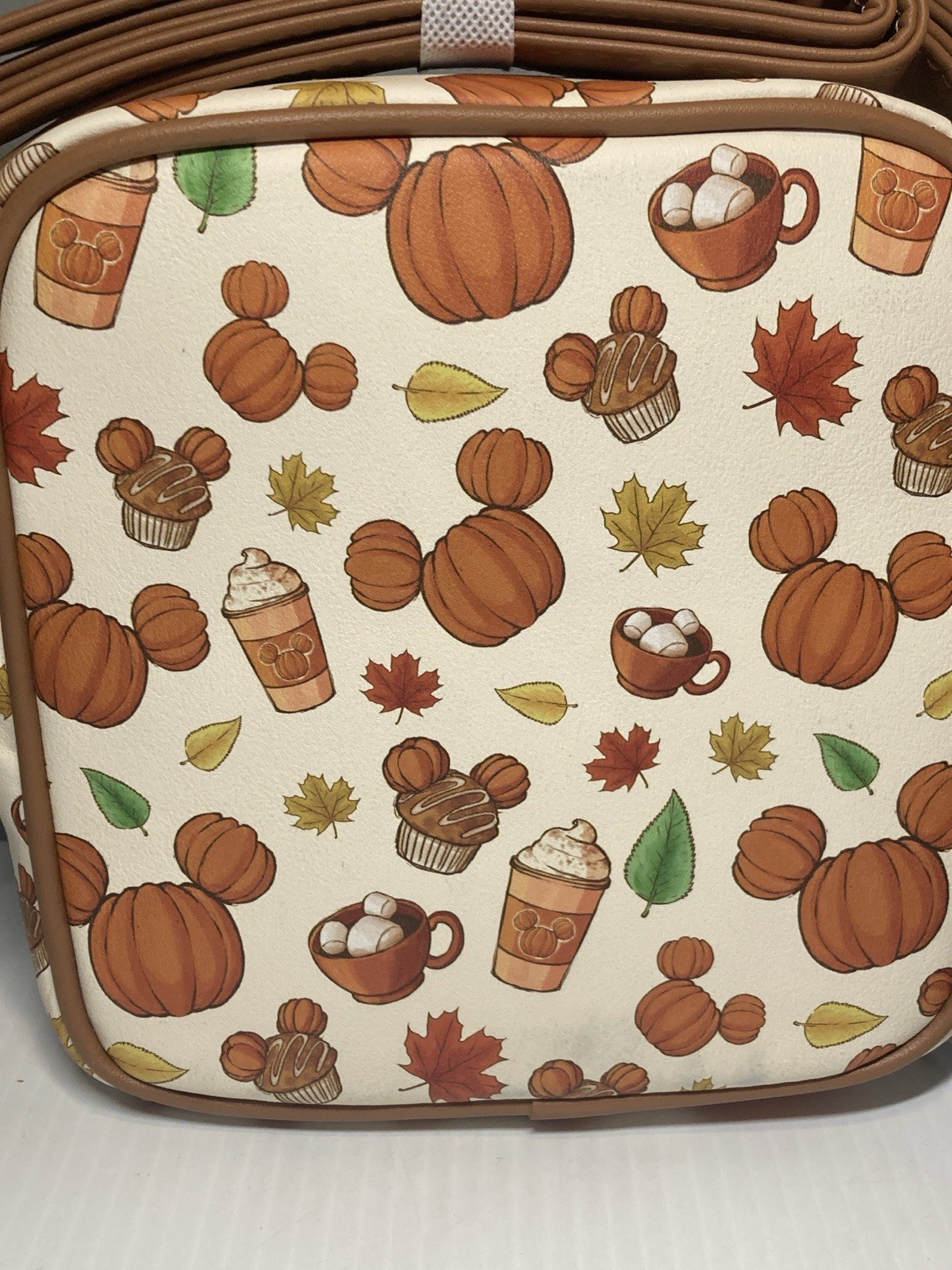 Loungefly Disney Mickey Mouse Fall Treats Themed Pumpkin Coffee Crossbody Bag