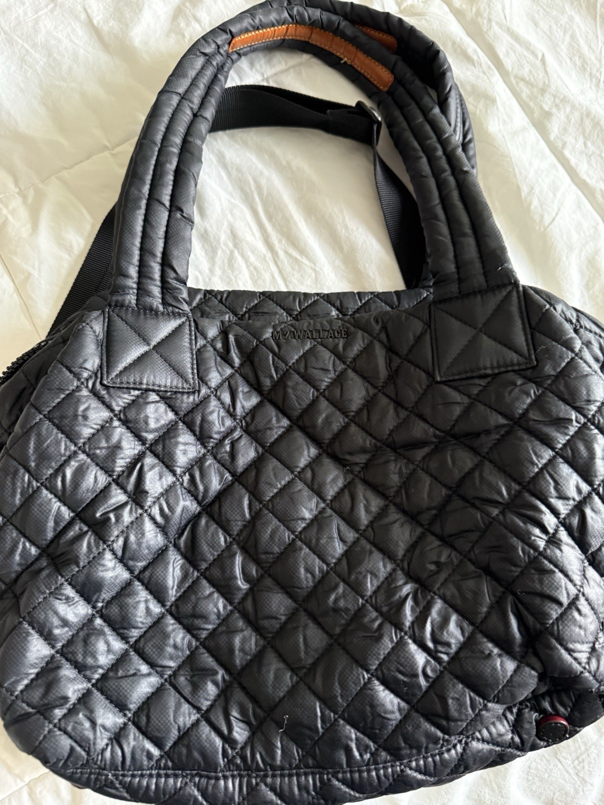 MZ Wallace Black Tote Bag Double Handles Zip Closure, Detachable Strap Pockets