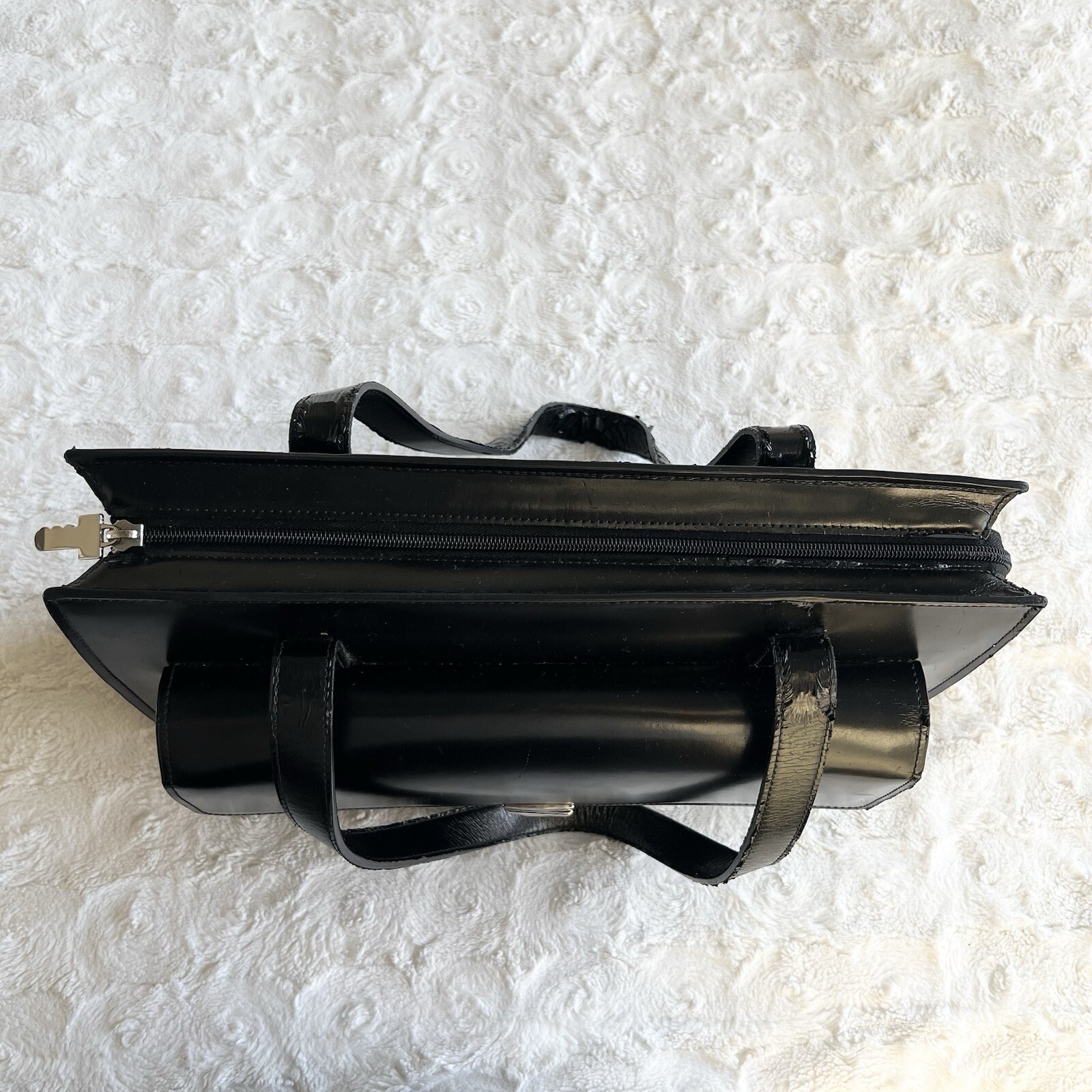 Jack Georges Bag Briefcase Womens Black Italian Leather Laptop Sleeve Zip *READ*