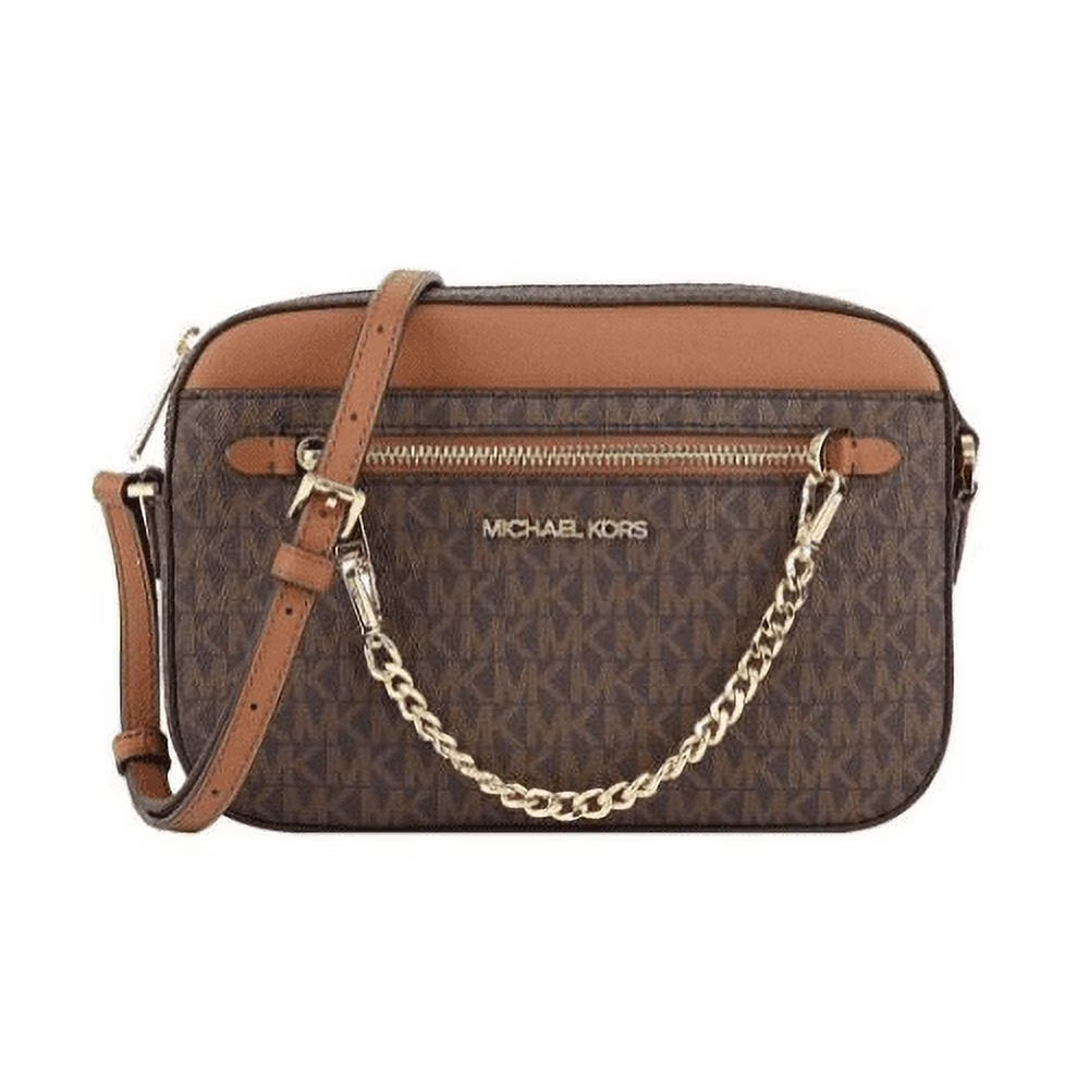 Michael Kors Jet Set PVC Crossbody Bag – Brown with Chain Accent