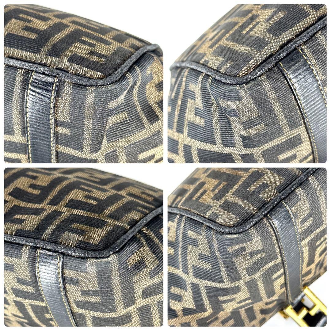 FENDI Zucca pattern Canvas Leather Brown Beige Black Boat shape Mini Handbag