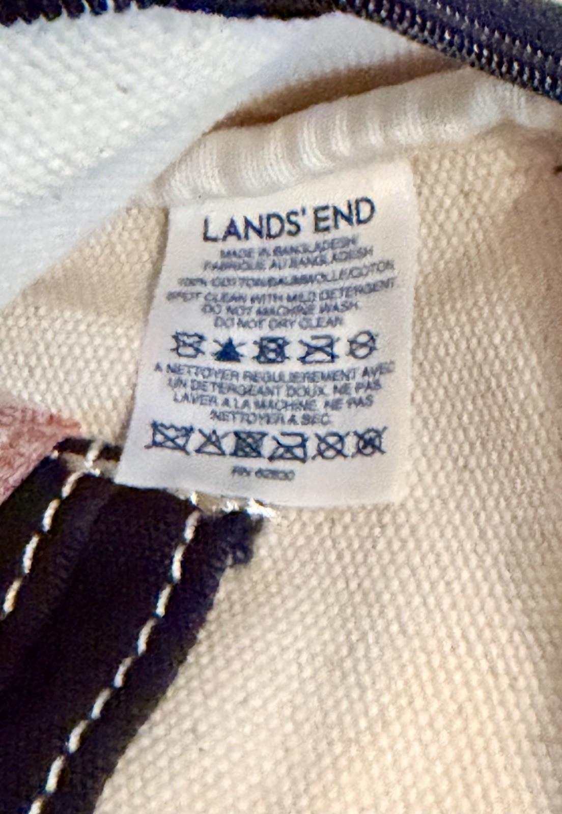 Large Lands End Canvas Tote + Matching Wristlet Bag Navy Blue Double Strap Lot 2