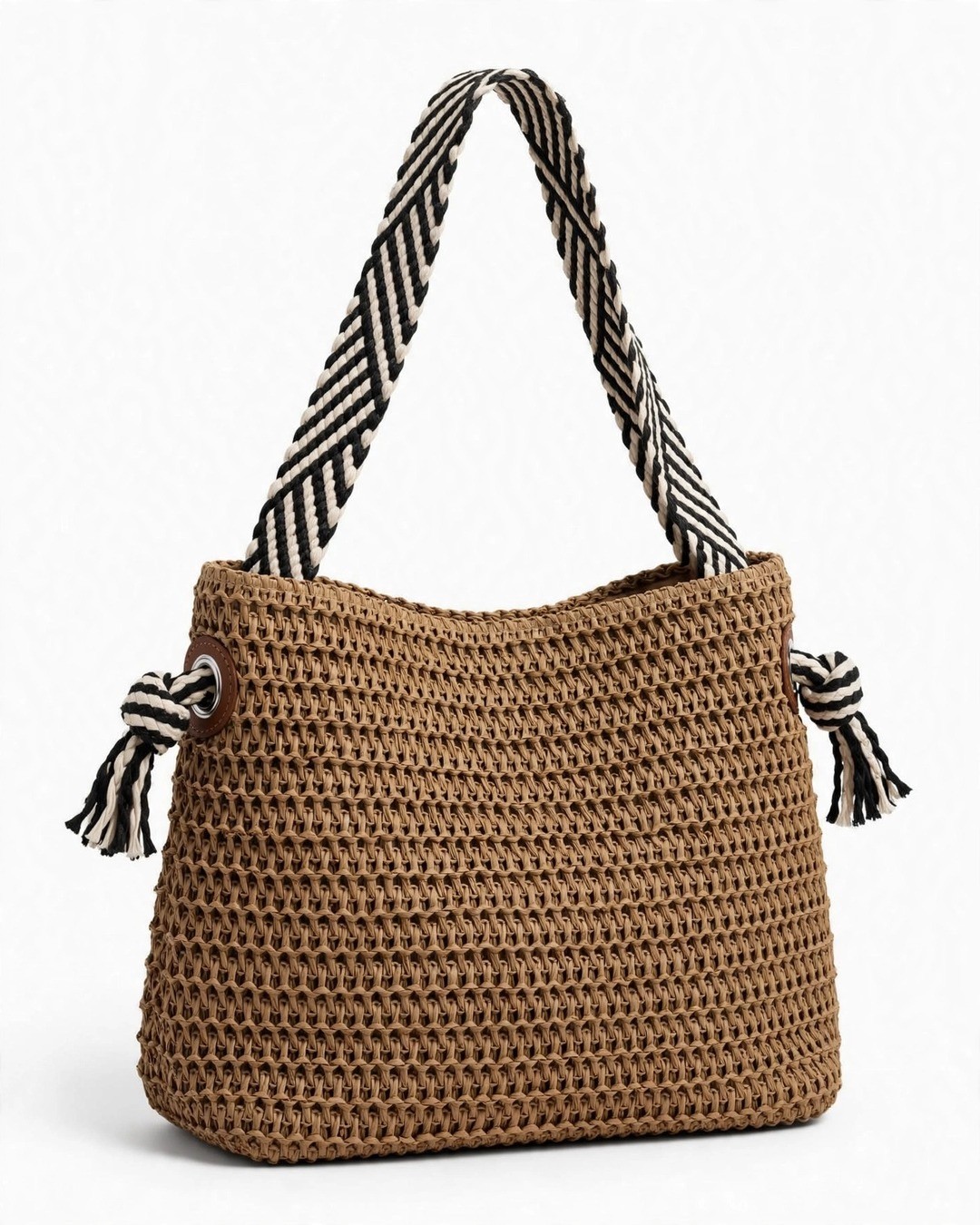 Shoulder Bag Tote Khaki,Straw Like Lined Summer,Beach bag