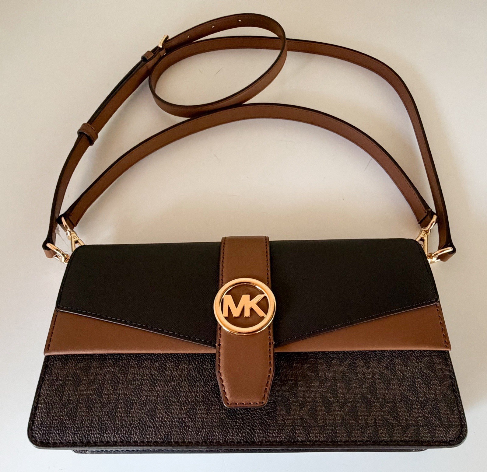 Michael Kors Greenwich Medium Flap Shoulder Crossbody Bag MK Brown Multi