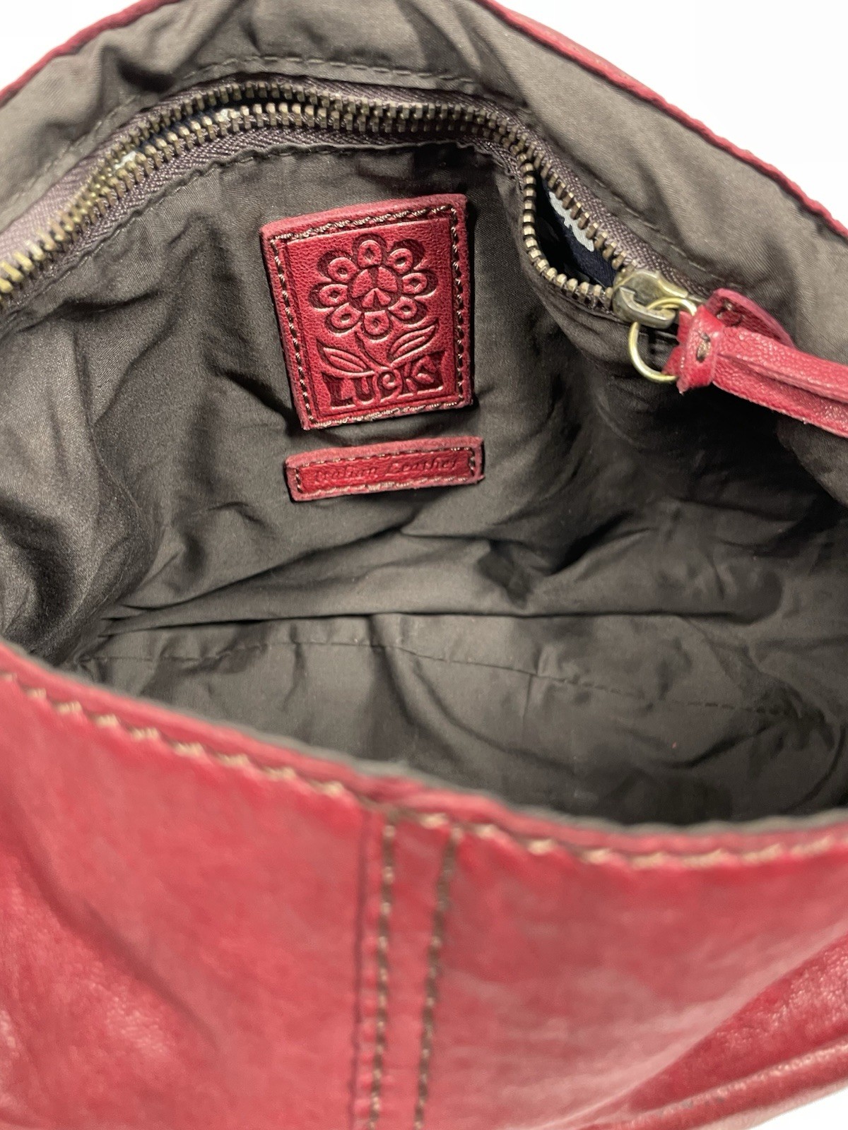 Lucky Brand Red Lambskin Leather Flap Shoulder Bag Hobo Purse Vintage Style Y2K