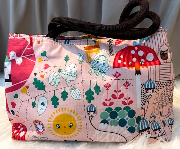 LouLou & Tummie Print Lucky Nurture Nature Cute Happy Nylon Pink Tote Purse Bag