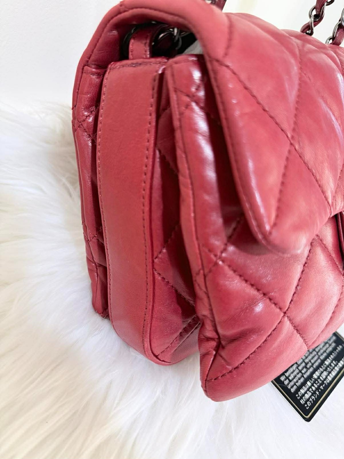 CHANEL Quilted Lambskin Mini Square Flap Bag Dark Pink Crossbody Authentic
