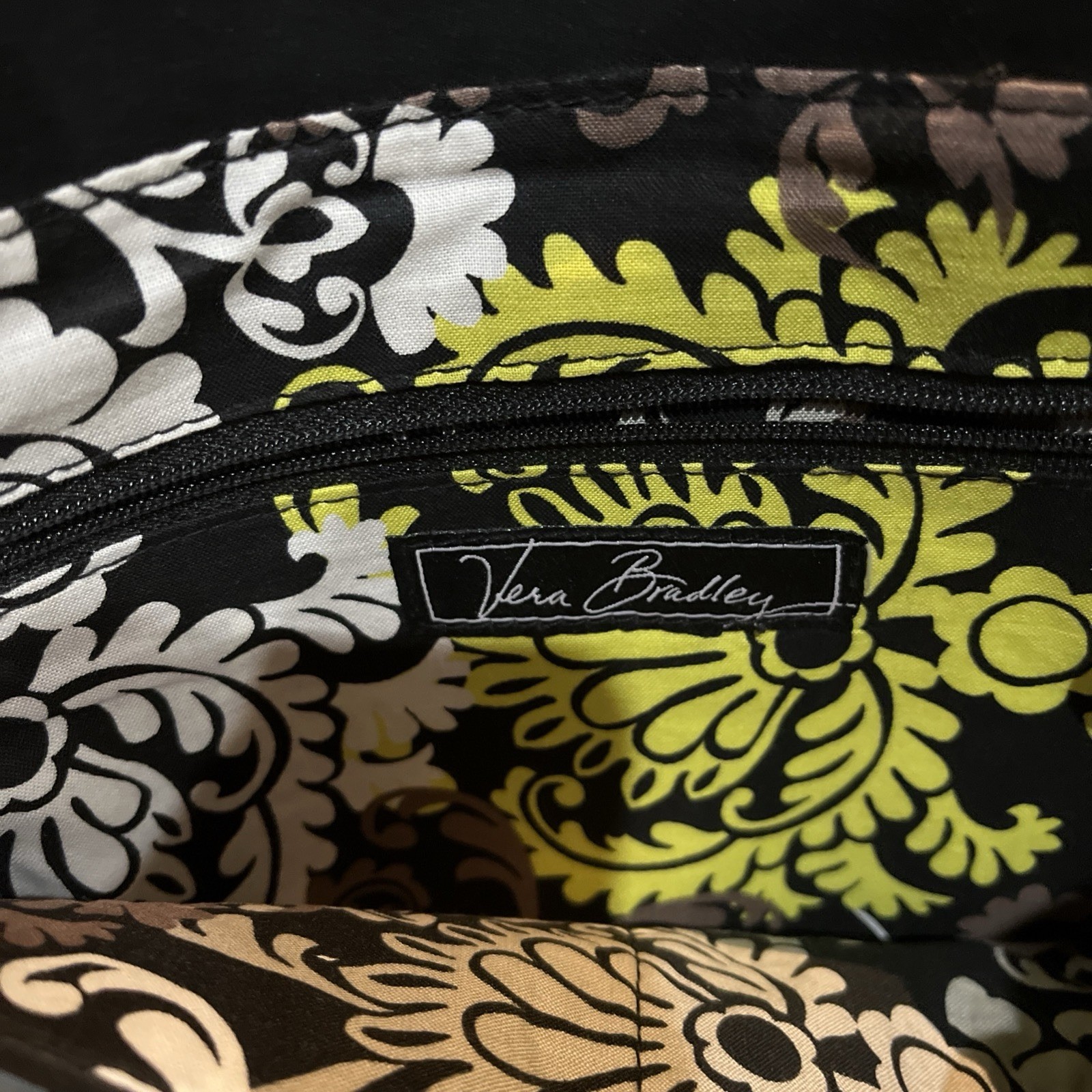 Vera Bradley Solid Black Quilted Lightweight Hand Bag Purse Lined w/ FlowerPrint