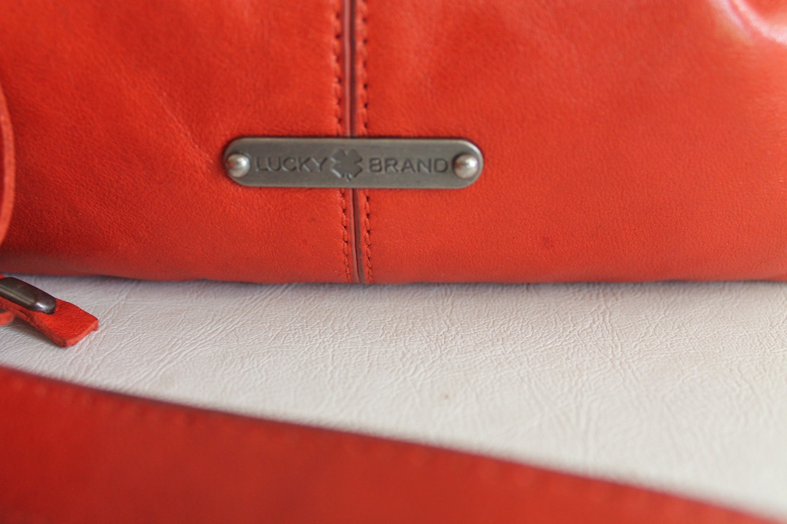 Vtg Y2k Lucky Brand Crossbody Red Leather Bag Herringbone Studs