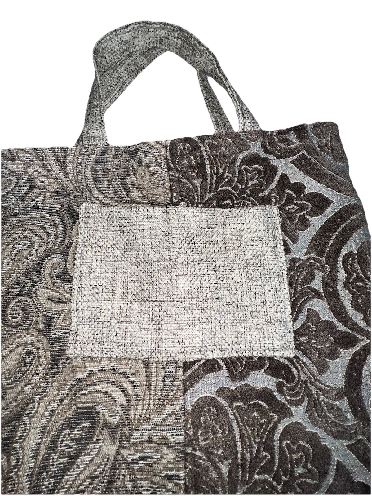 Handmade Tapestry Boho Tote Bag Brown Paisley Damask Patchwork