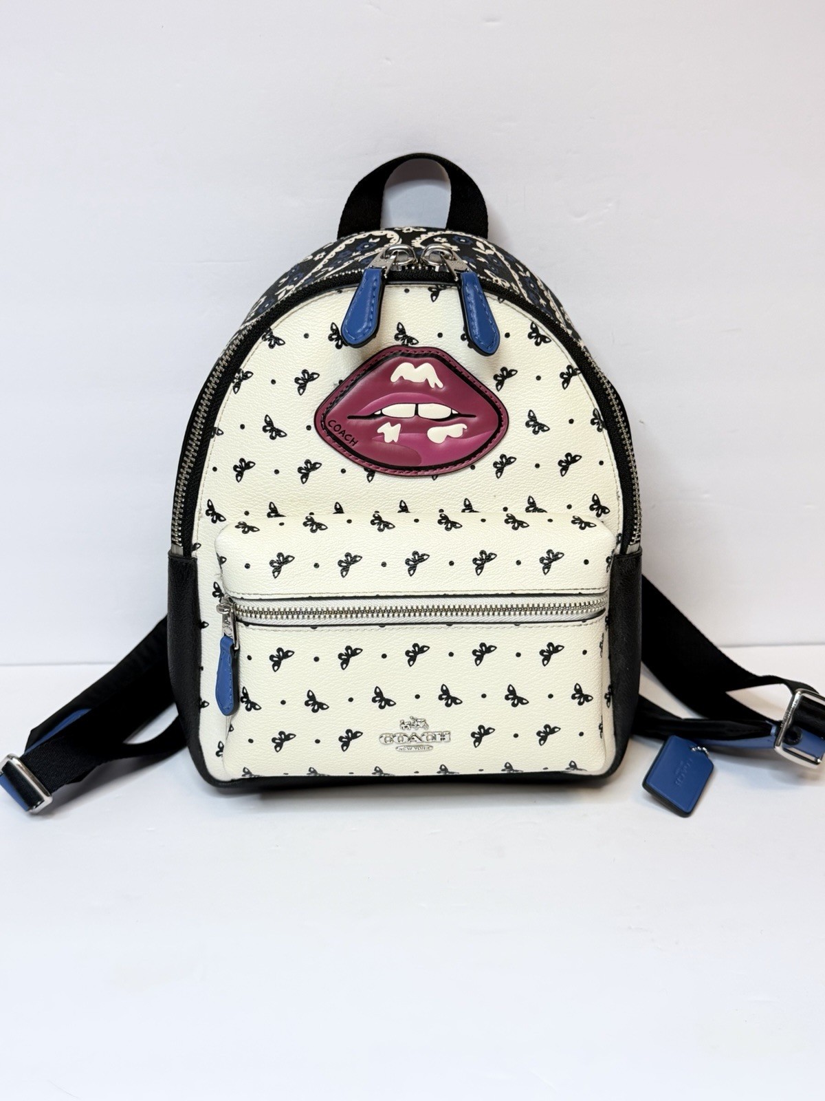 Coach Mini Charlie Backpack Lips & Butterfly Bandana Print # F59330 (NWOT)