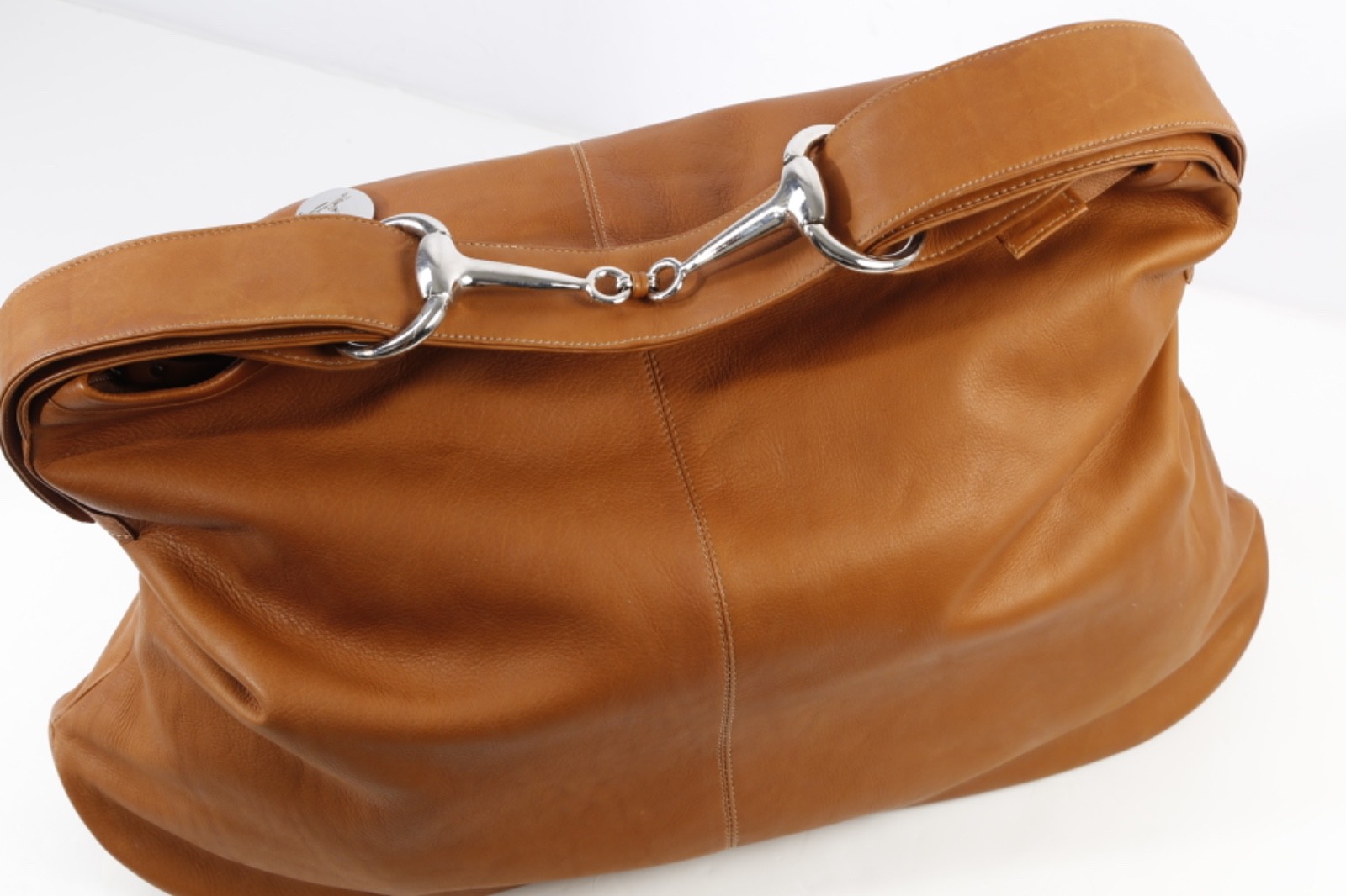Cape Cod Equestrian Tan Cognac Leather Horsebit Oversized Slouchy Shoulder Bag