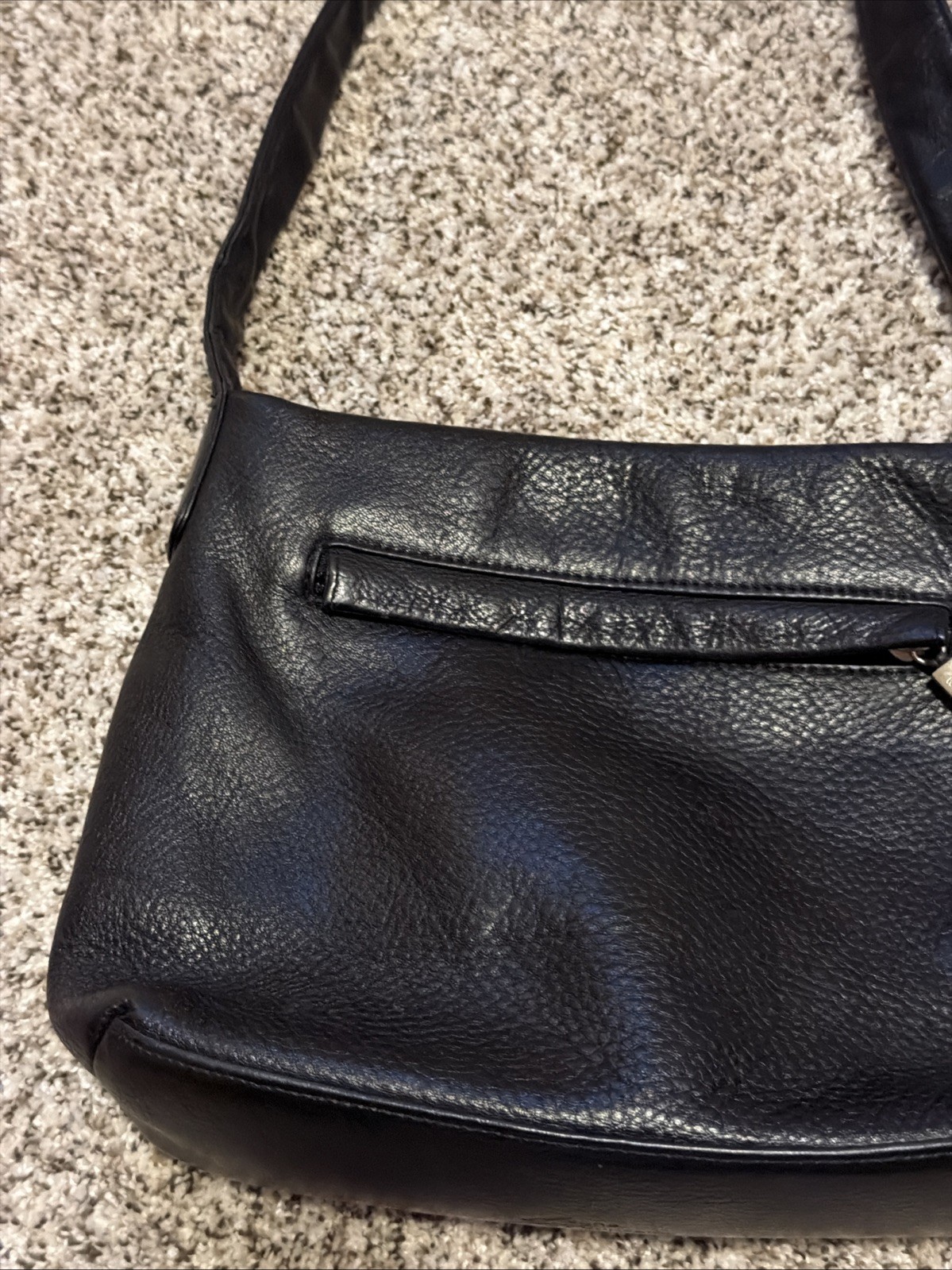 STONE Mountain Black Soft Leather Shoulder Bag With Adjustable Strap 11″ X 9.5″