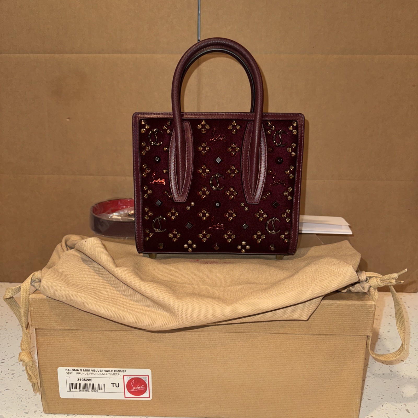 Christian Louboutin Paloma S Mini Velvet/Calf EmP/sp Model #3195280 NWT & RECEIP