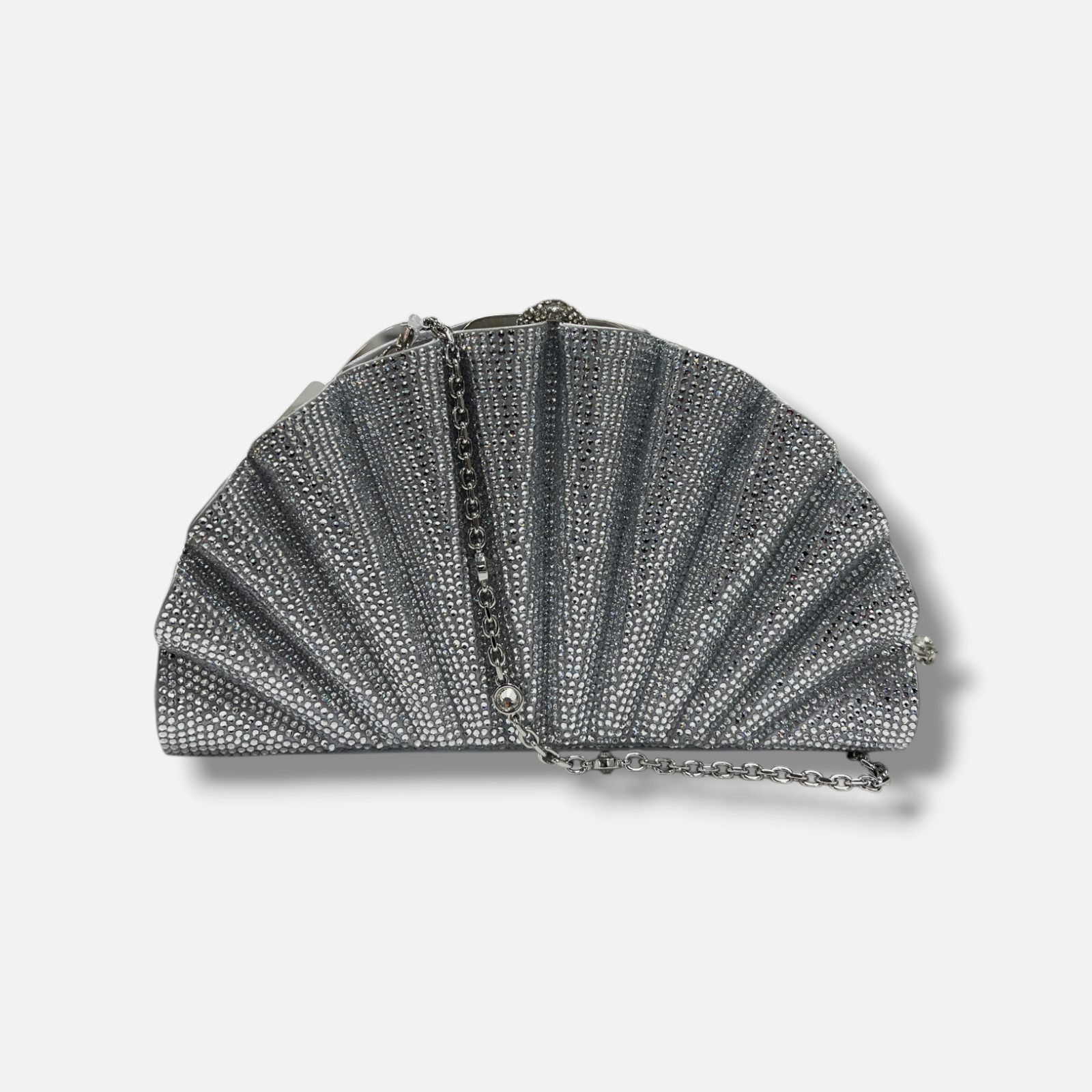 Judith Leiber Couture Women’s Silver Origami Fan Crystal Clutch Bag