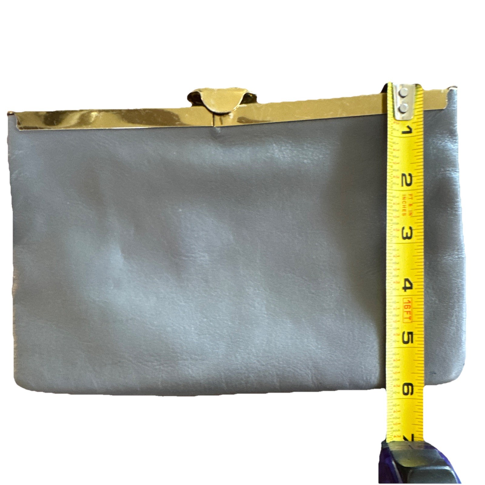Vintage Etra Gray Genuine Leather Convertible Clutch Gold Pop Up Frame Bag