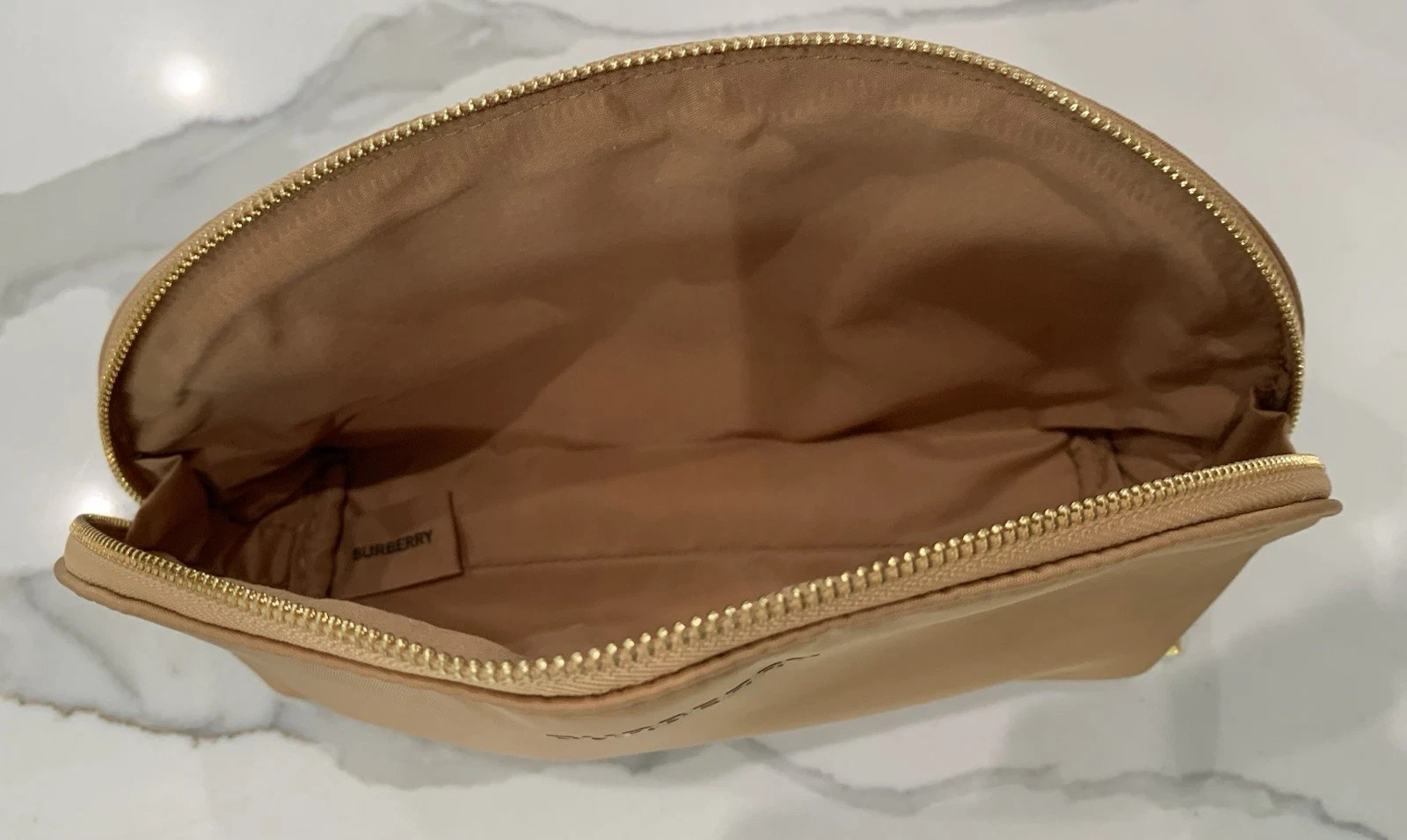 Burberry Pouch tan light brown Cosmetic Makeup Toiletry Travel Bag New #F2-3