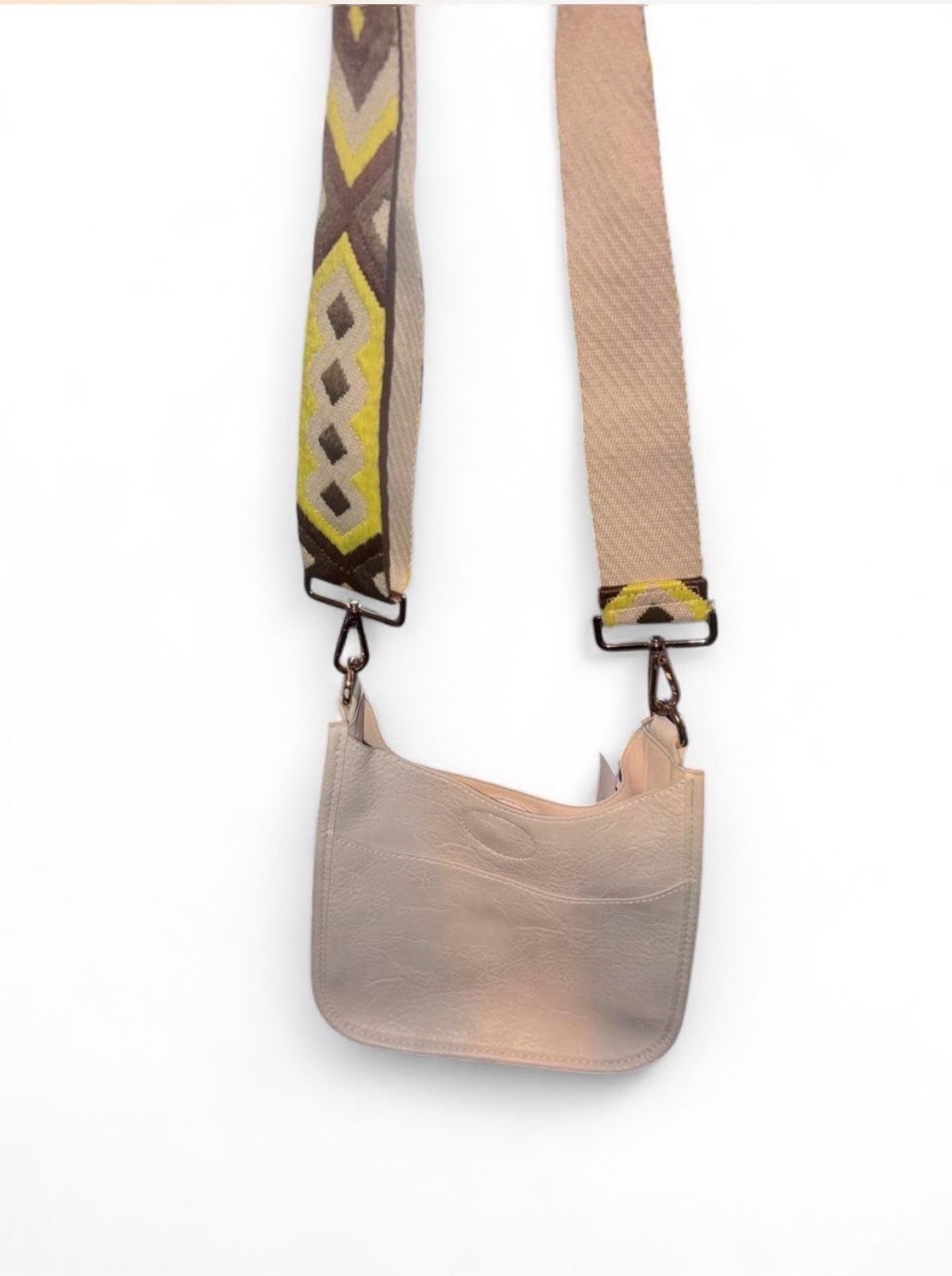 Ah-dorned Crossbody Bag Cream With Lime/Yellow And Brown Adjustable Strap New