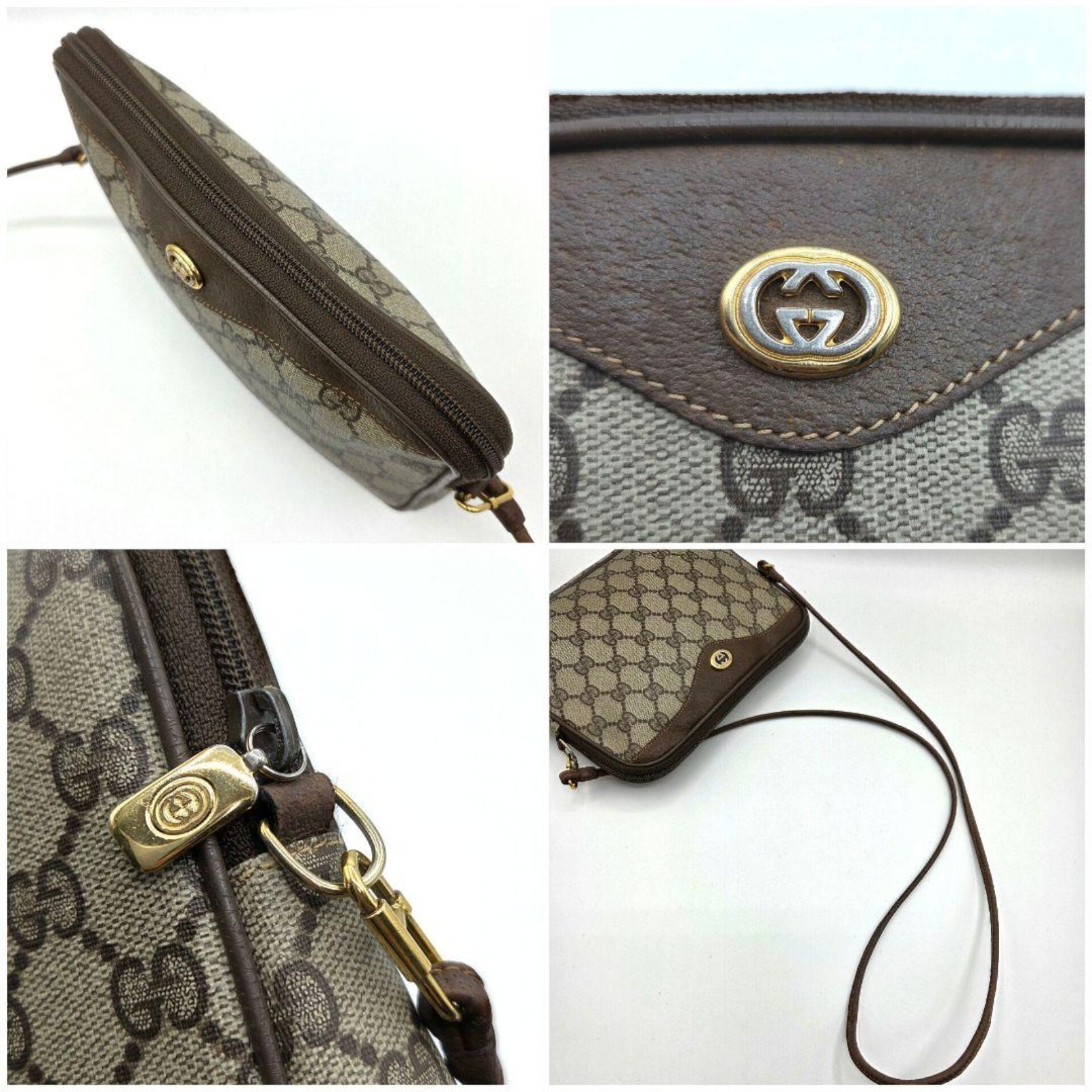 GUCCI Interlocking GG PVC Leather Shoulder Crossbody Bag Beige Vintage Italy