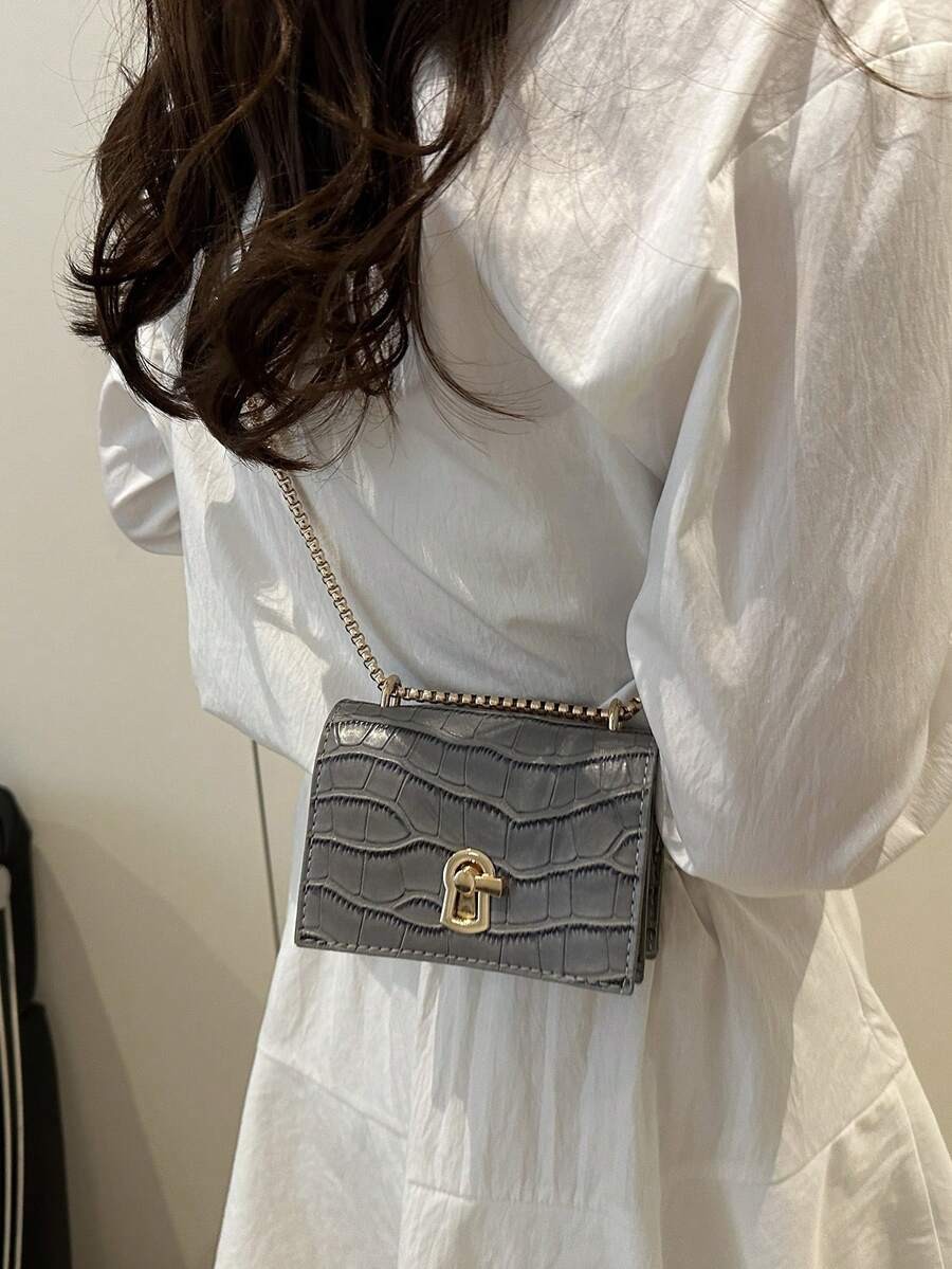 Mini Square Bag Turn Lock Chain Strap Fashionable Shoulder Crossbody Purse