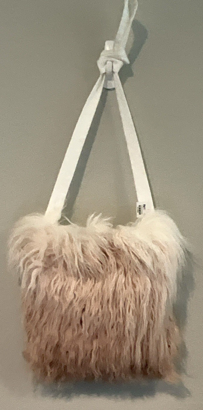 Pier 1 Imports Faux Fur Handbag Retro Snap Button Bohemian Dusty Rose Fluffy NWT