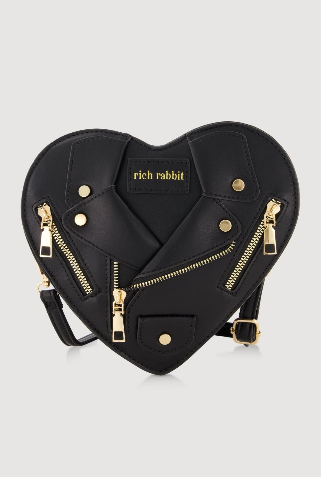 Faux Leather Rich Rabbit Graphic Heart Shaped Crossbody Bag – black