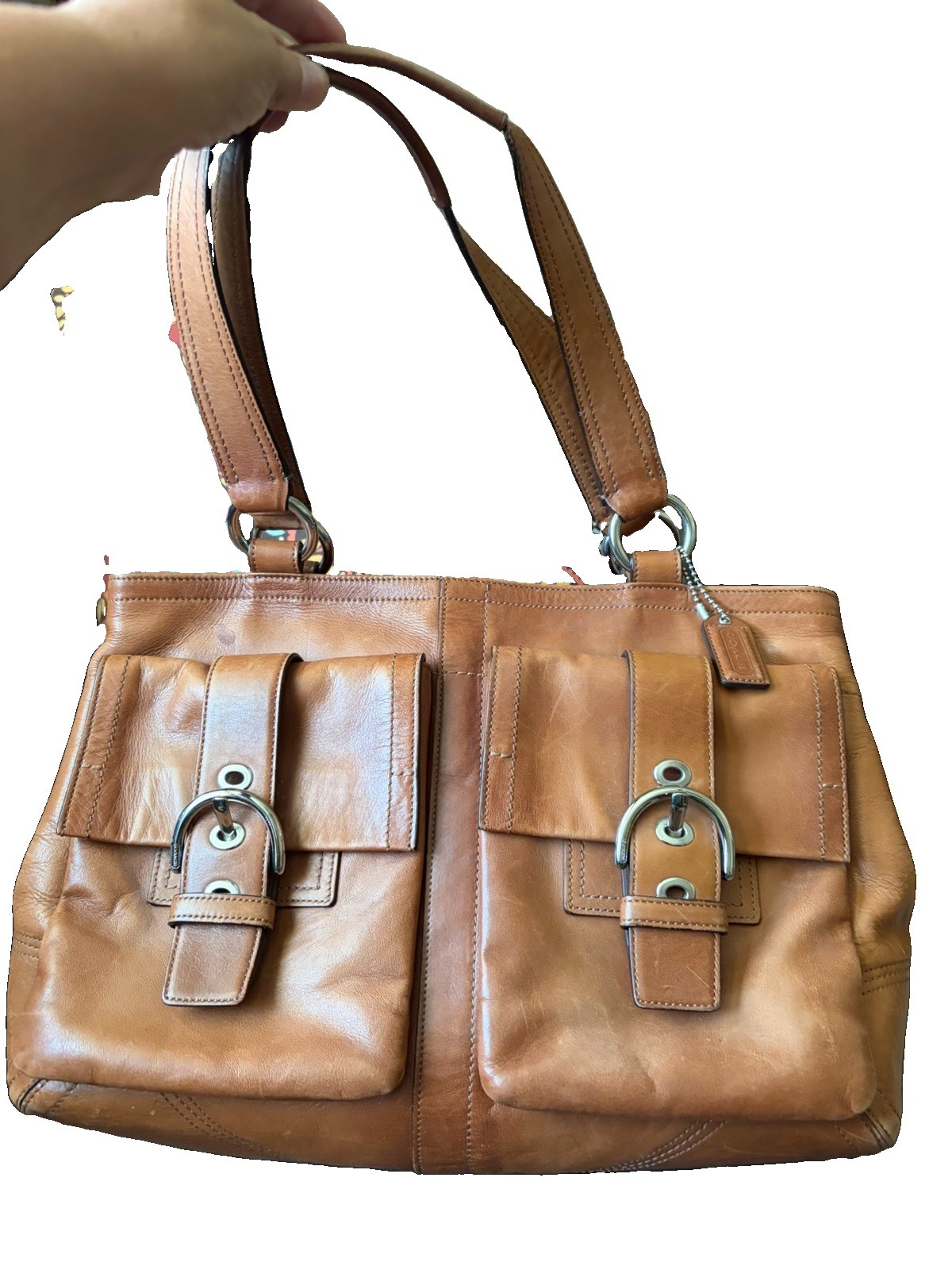 Coach Soho Burnished Saddle Leather Double Pocket Shoulder Bag F06468 READ